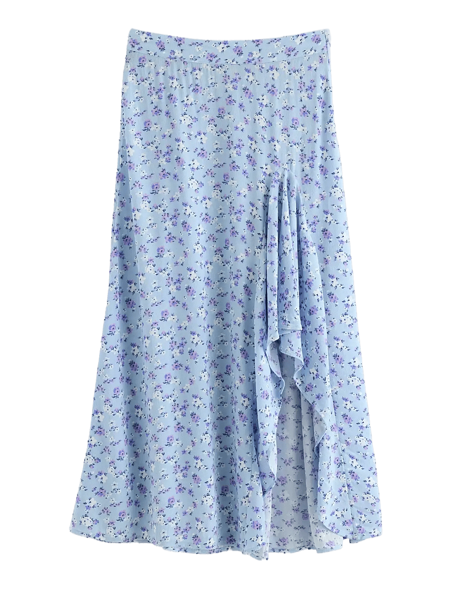 Lindex - Skirt with flounce - midi rokken - light blue - 1