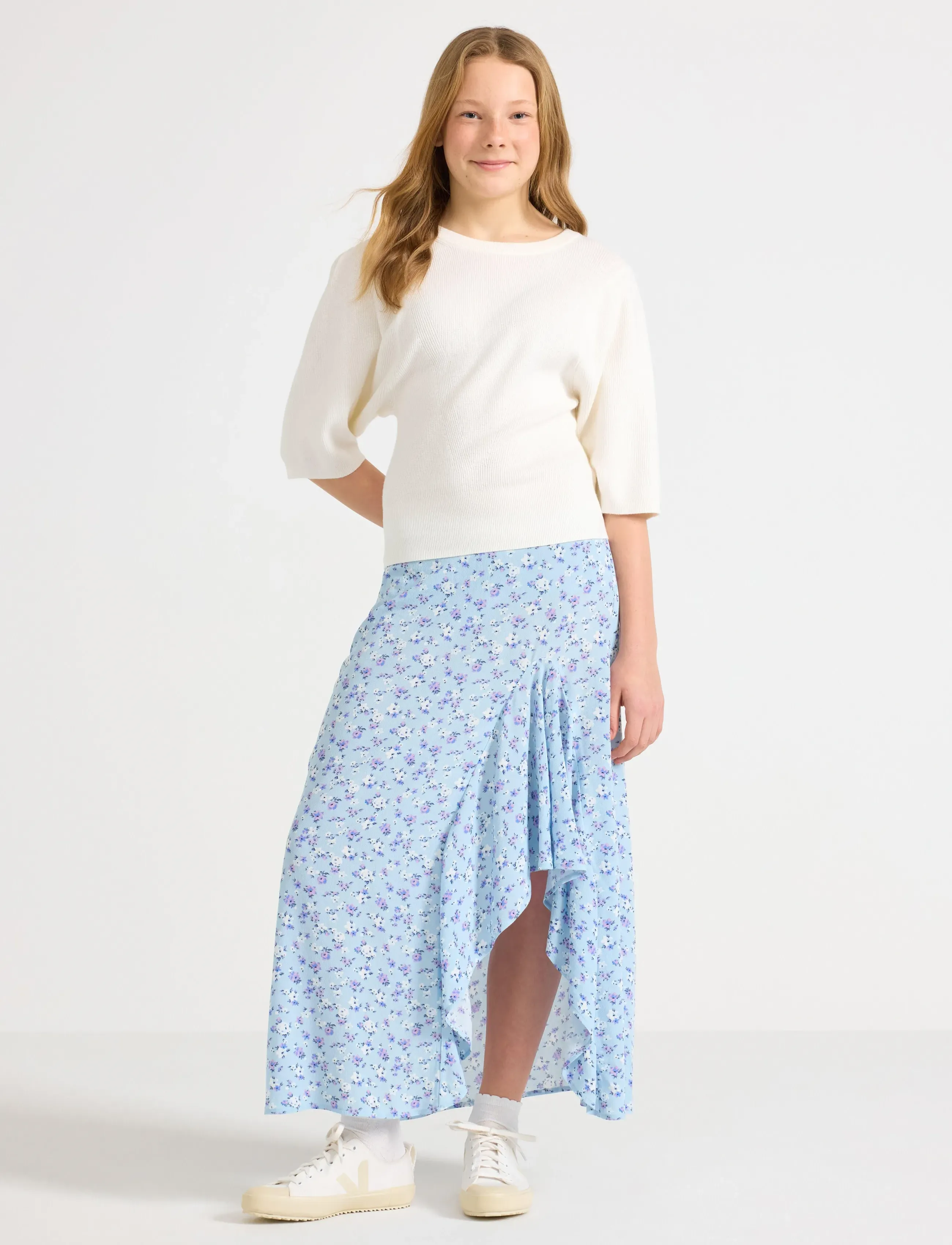 Lindex Skirt With Flounce, Børn, Blomstret Flæseskørt, Multi/mønstret, Str: 170