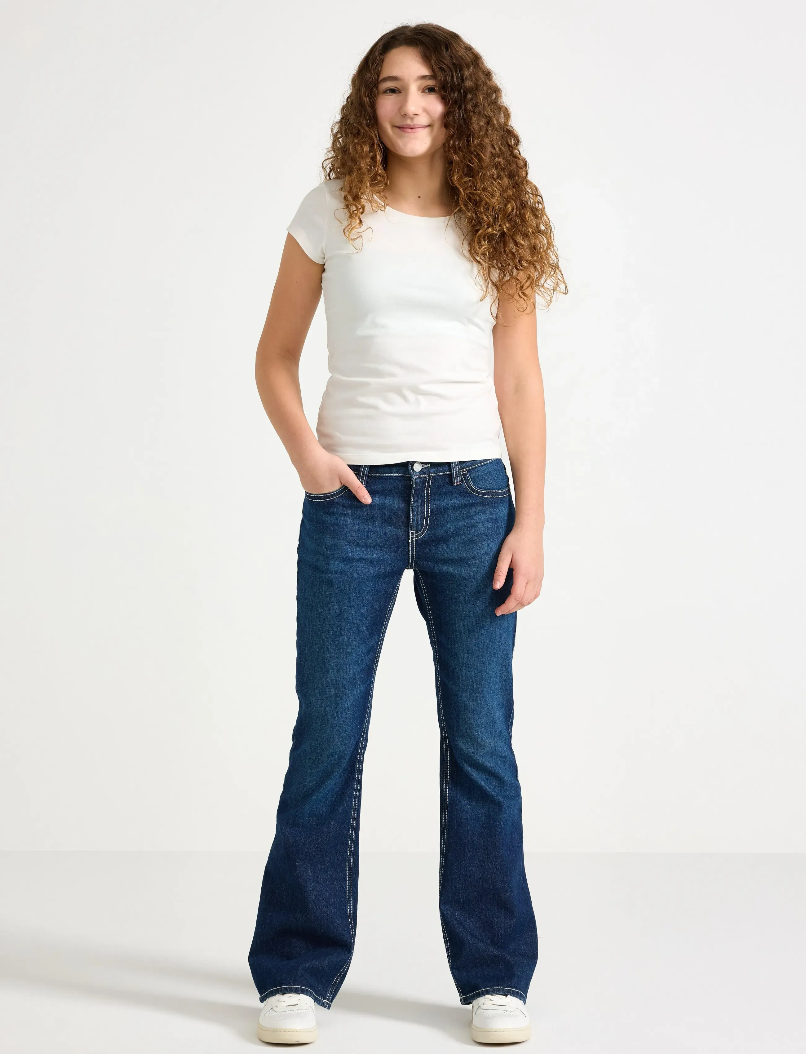 Lindex Trousers denim Freja pink cont - Bootcut jeans - DARK DENIM / blue