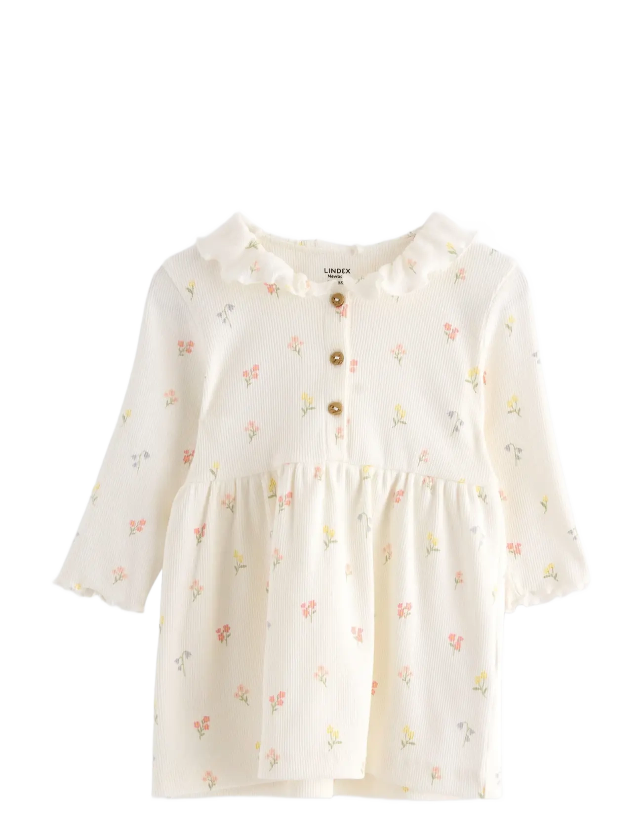 Lindex Dress Frilled Collar In Rib, 56, Baby Dresses, Creme - Long-sleeved Kinder