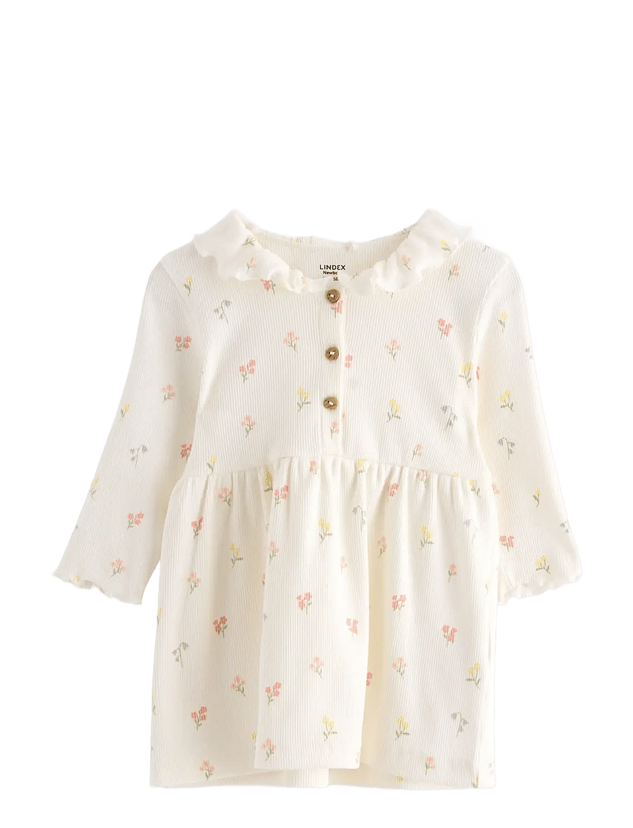 Lindex - Dress frilled collar in rib - langärmelige babykleider - light dusty white - 0
