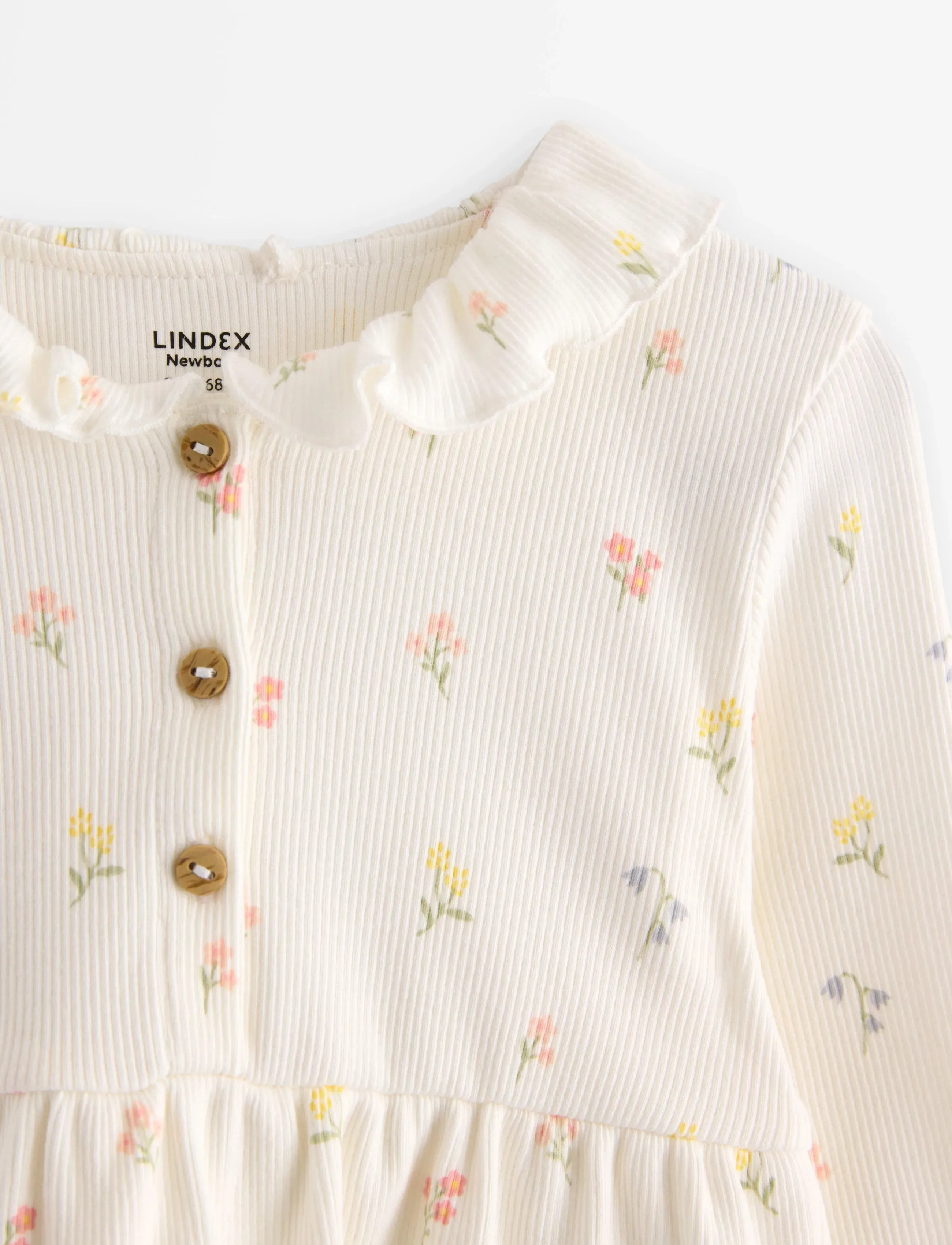 Lindex - Dress frilled collar in rib - langærmede babykjoler - light dusty white - 2