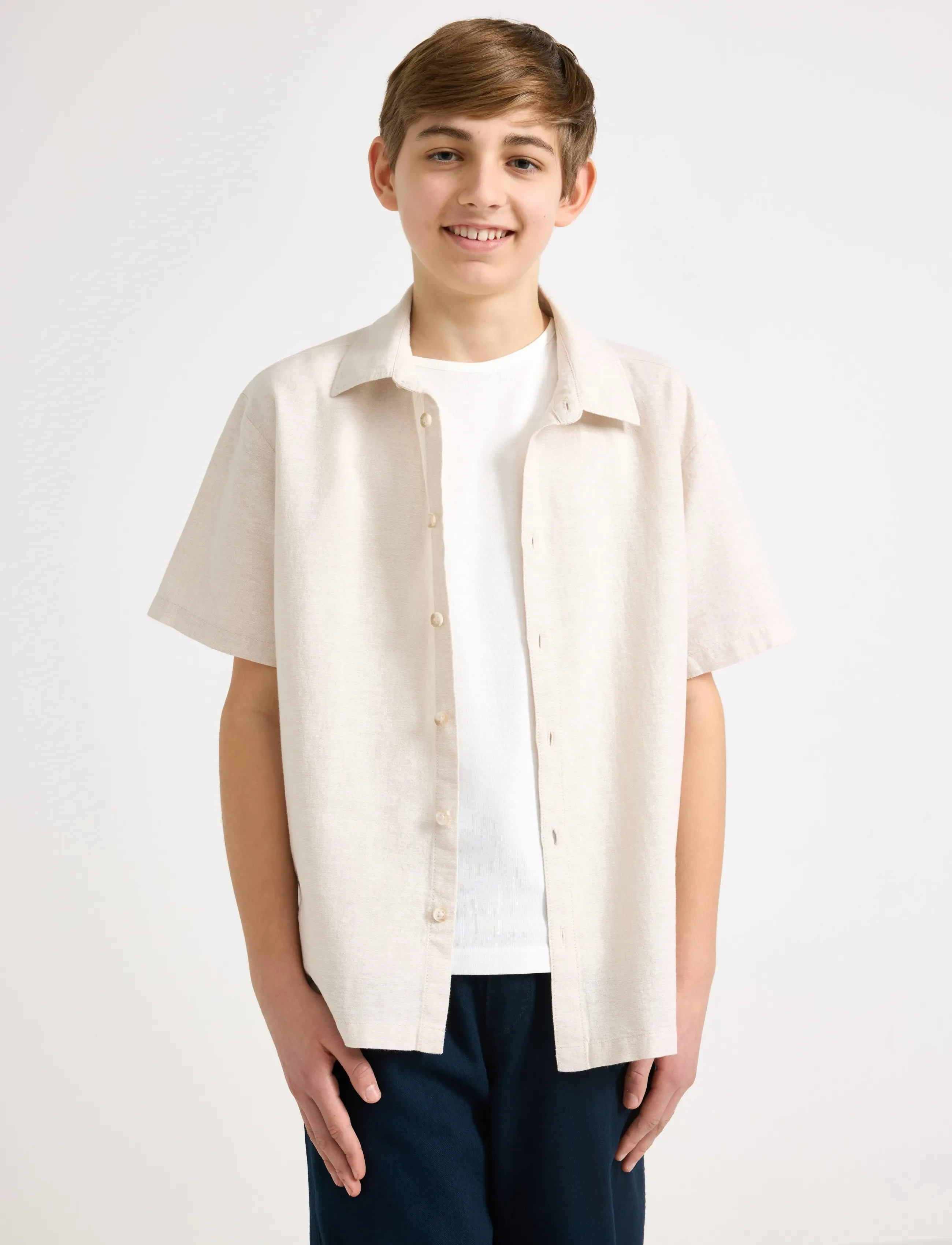 Lindex Shirt In Linen Blend, 146/152, Grey, Skjorter > Kortærmede Shirts, Børn