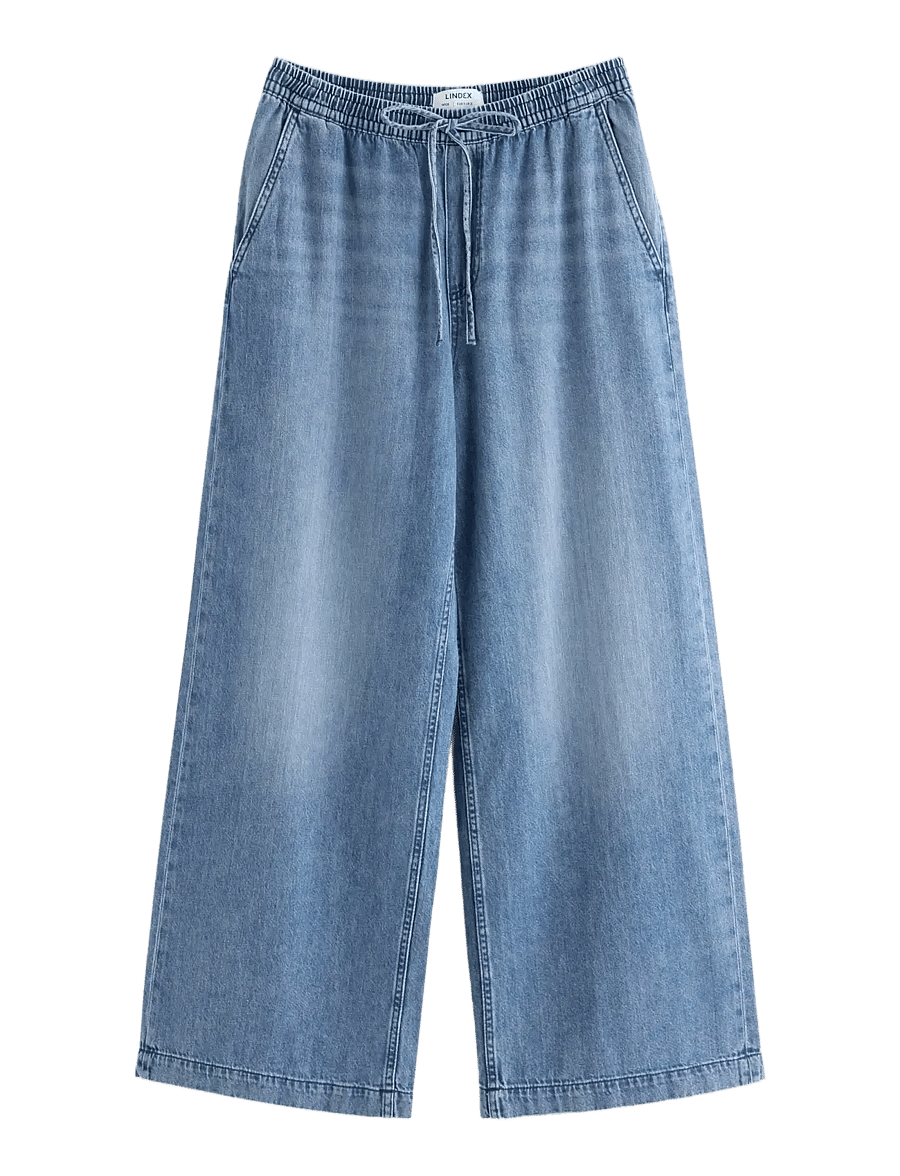 Lindex - WIDE denim trousers with elastic waist - wide leg jeans - denim blue - 1
