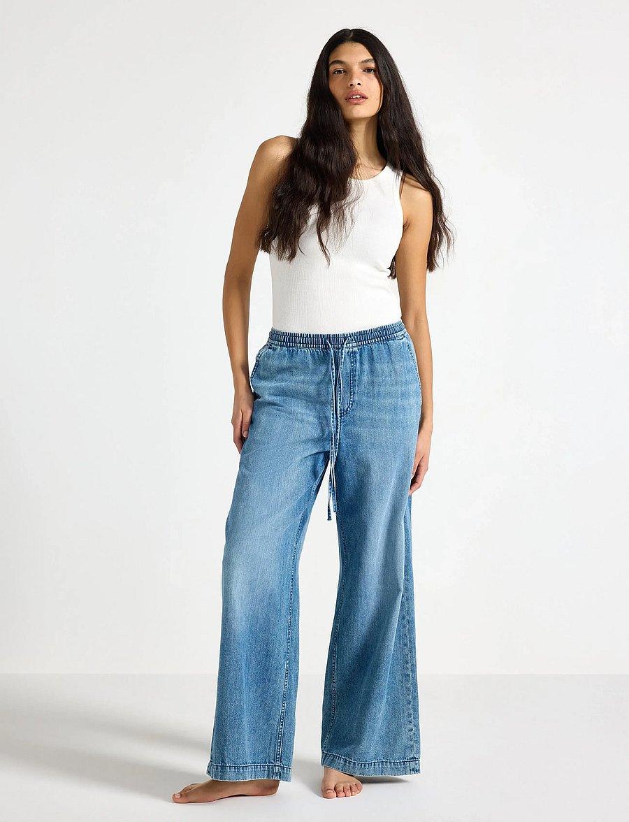 Lindex - WIDE denim trousers with elastic waist - wide leg jeans - denim blue - 0
