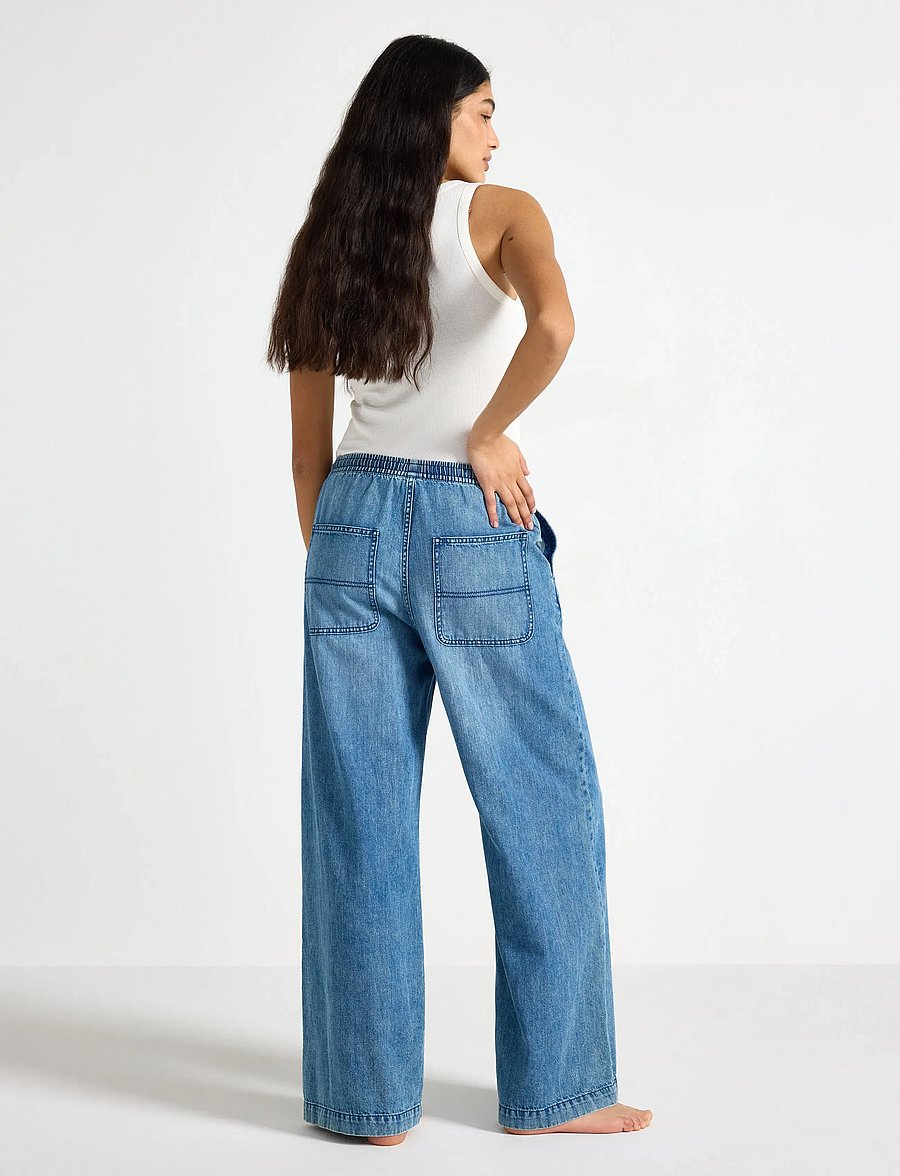 Lindex - WIDE denim trousers with elastic waist - wide leg jeans - denim blue - 3