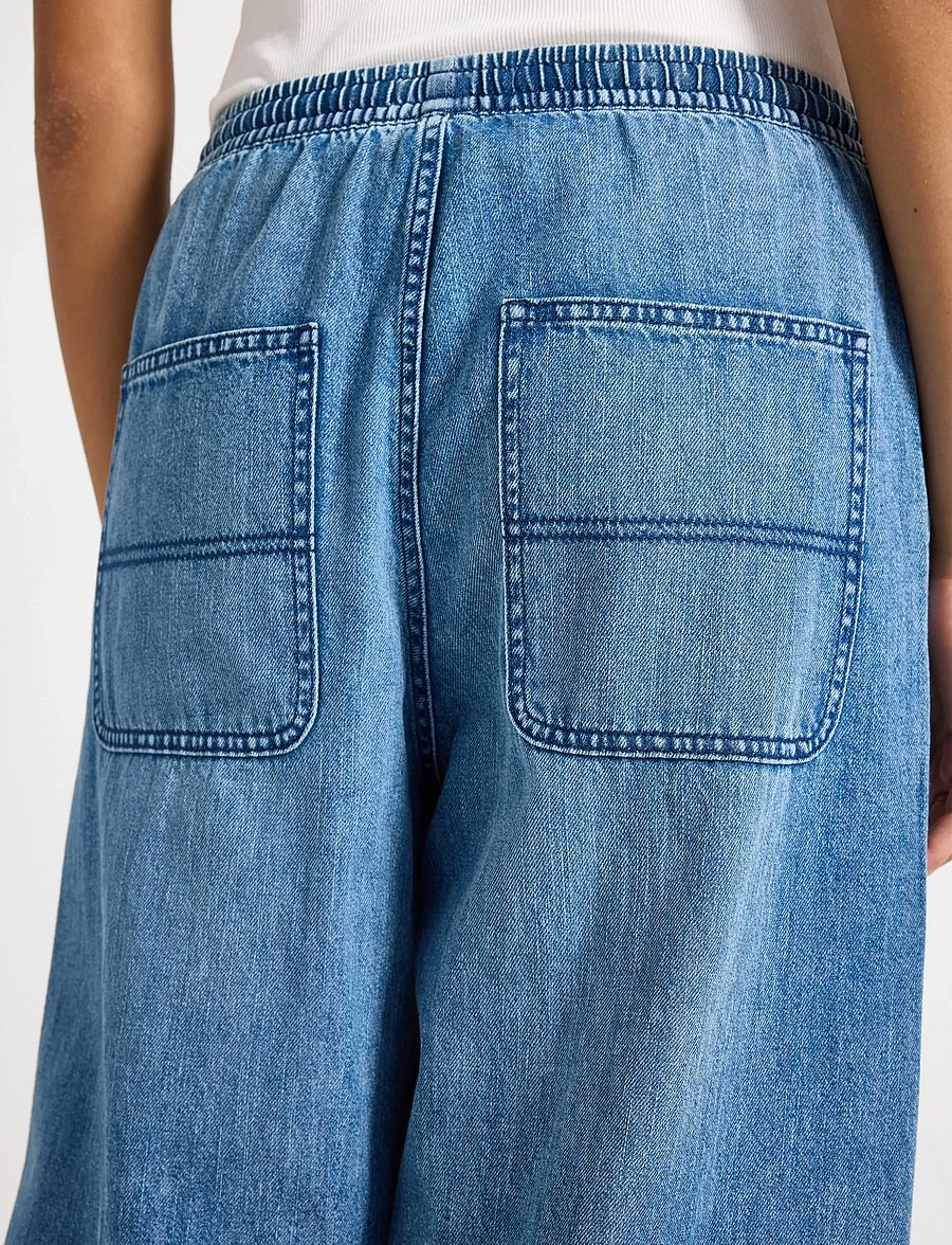 Lindex - WIDE denim trousers with elastic waist - wide leg jeans - denim blue - 4