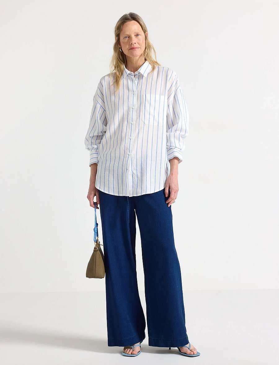 Lindex - Wide trousers - laia säärega püksid - denim blue - 0