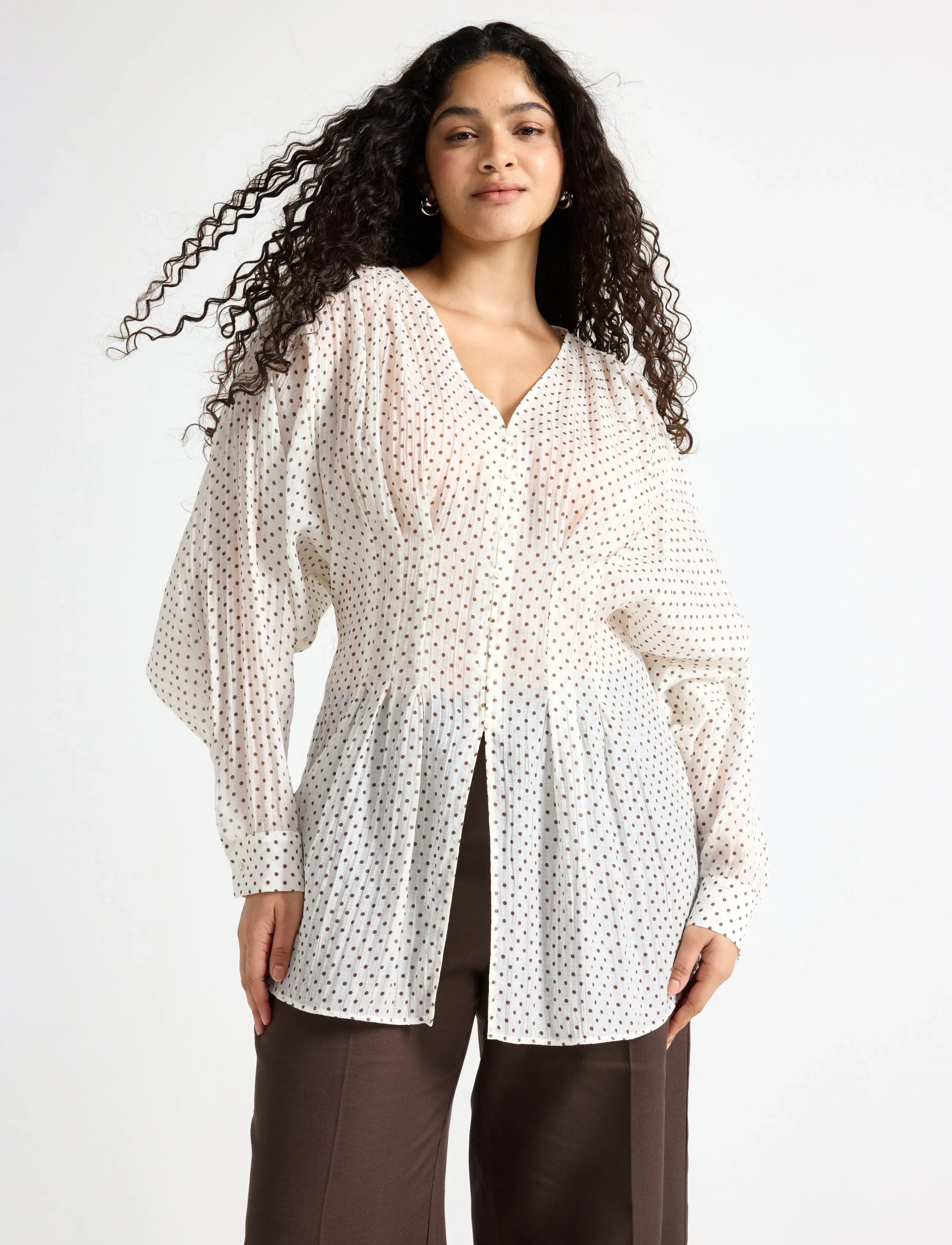 Lindex Long-Sleeved Blouse, Kvinder, Langærmet Bluse, Brun, Str: L