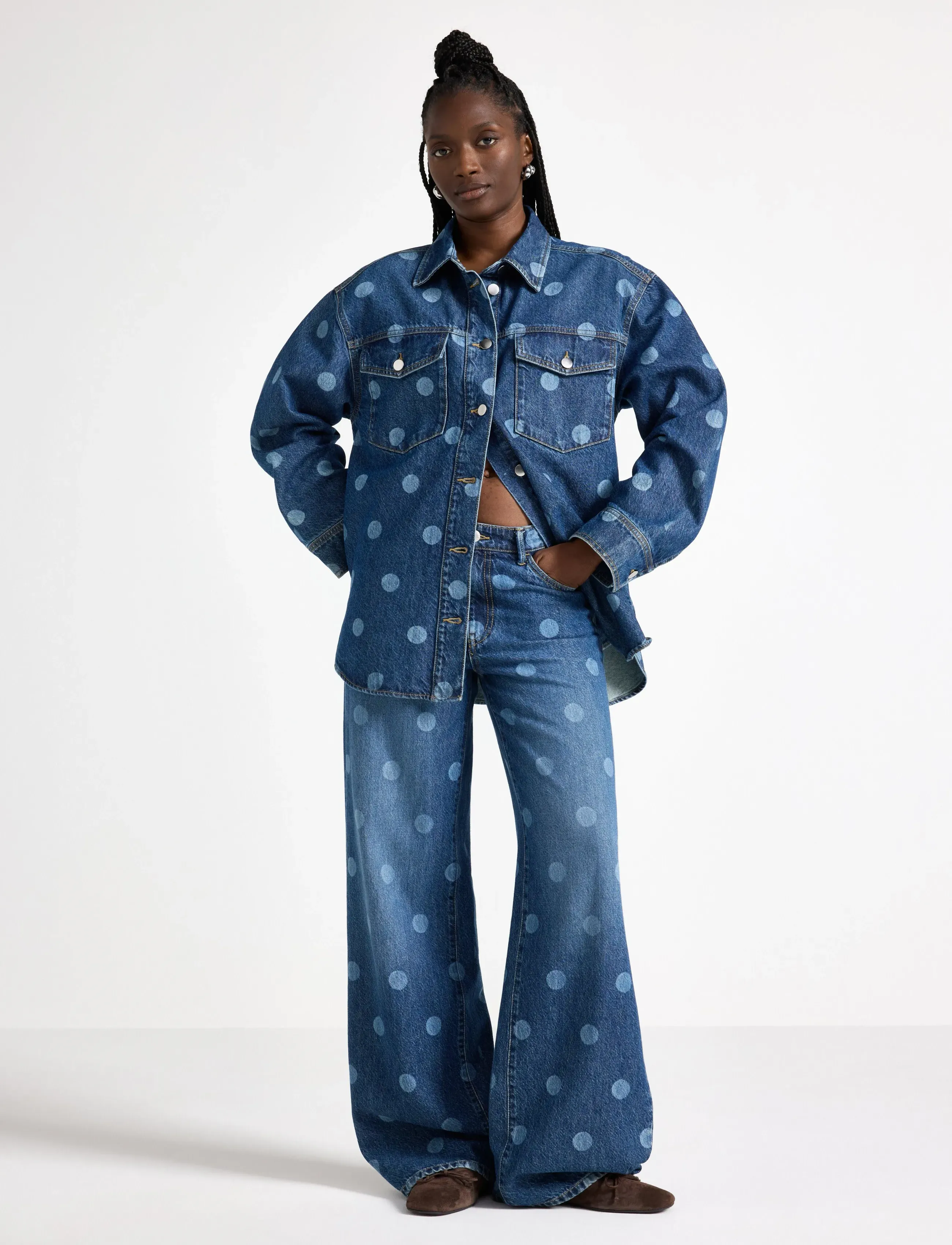 Lindex WIDE Peggy dotted jeans with mid waist - Transitional Layering - DENIM BLUE / blue
