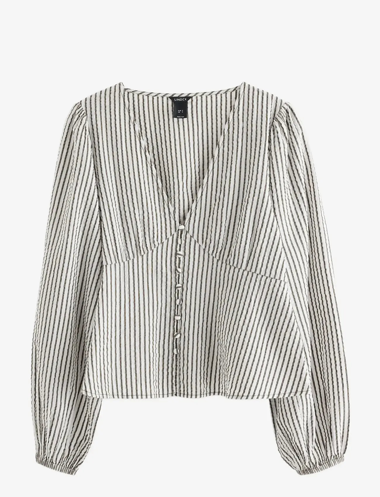 Lindex - Blouse in seersucker - langærmede bluser - dark dusty brown - 1