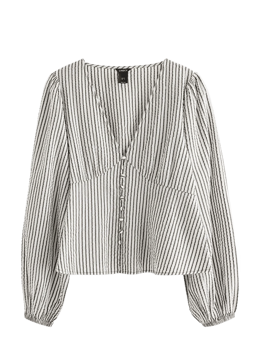 Lindex - Blouse in seersucker - langärmelige blusen - dark dusty brown - 1
