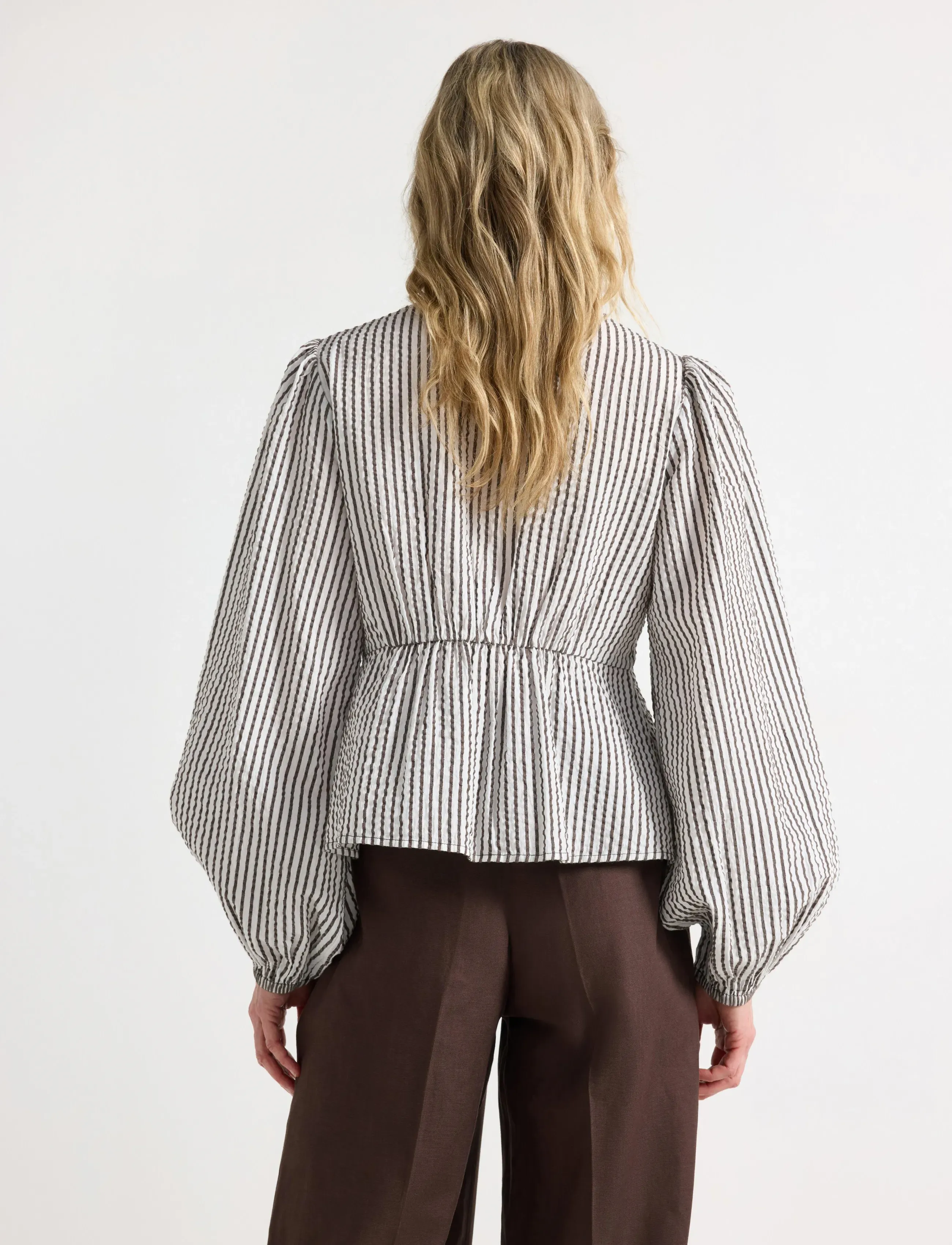 Lindex - Blouse in seersucker - pikkade varrukatega pluusid - dark dusty brown - 3