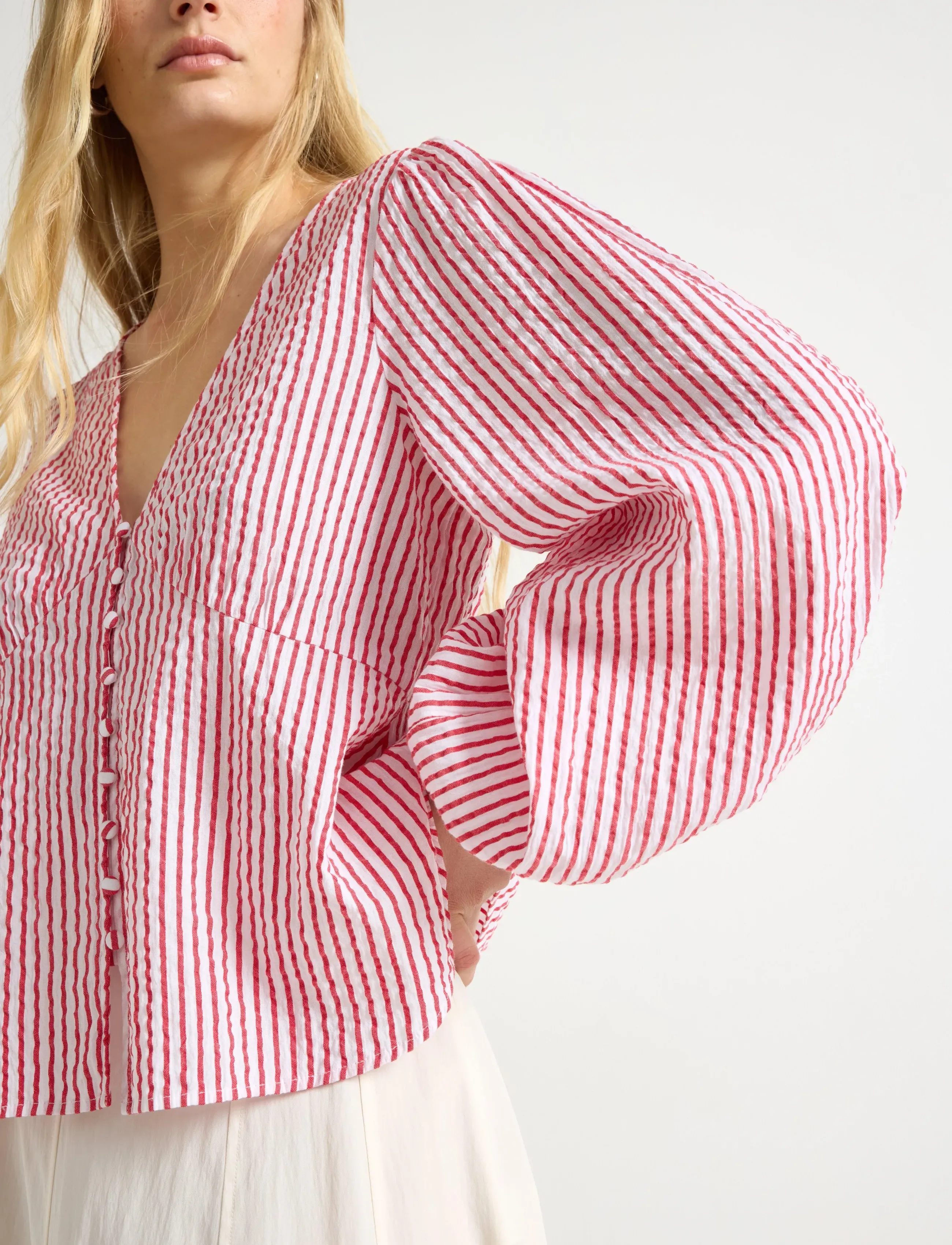 Lindex - Blouse in seersucker - pikkade varrukatega pluusid - red - 4