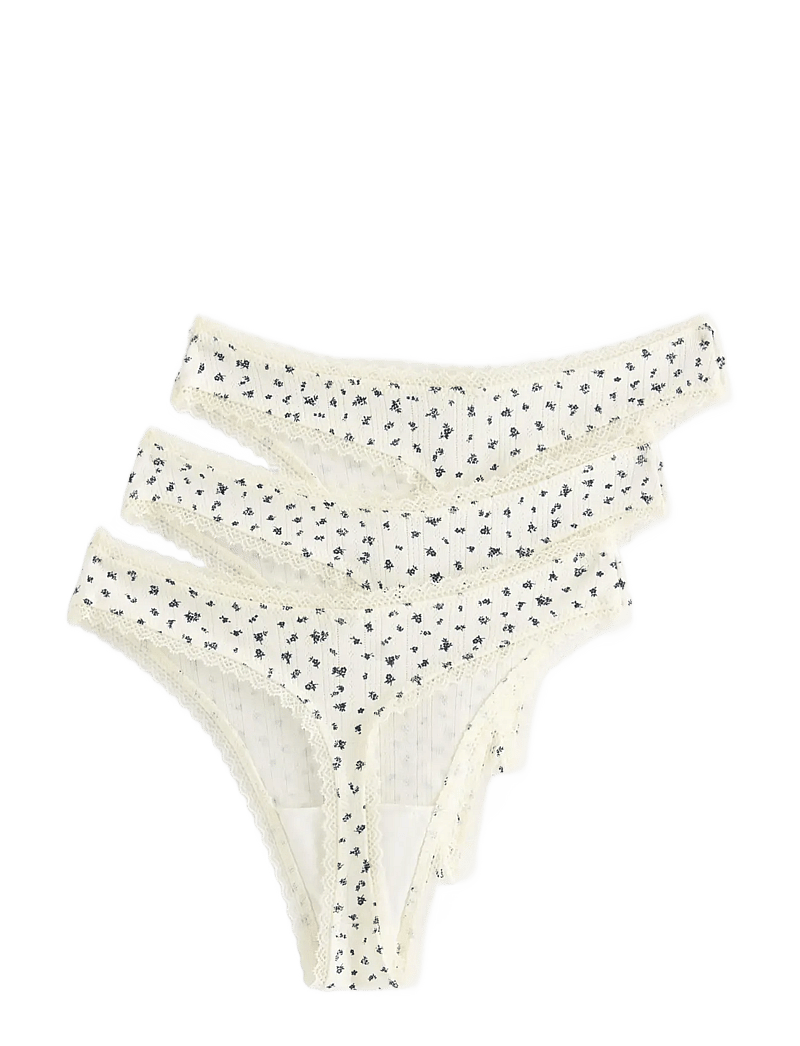 Lindex - Brief thong low cotton pointel - thongs - light white - 1