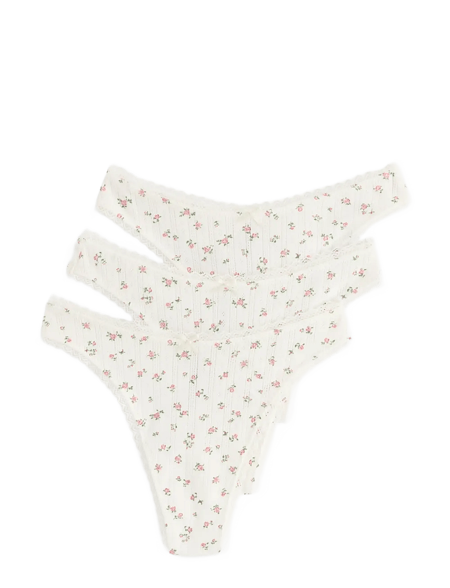 Lindex - Brief thong low cotton pointel - stringtrusser - off white - 0