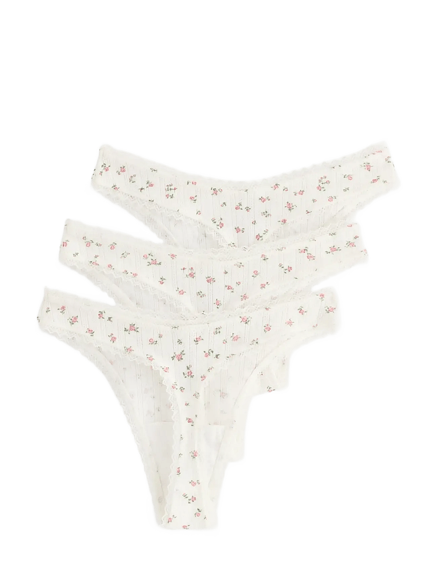 Lindex - Brief thong low cotton pointel - stringtrusser - off white - 1