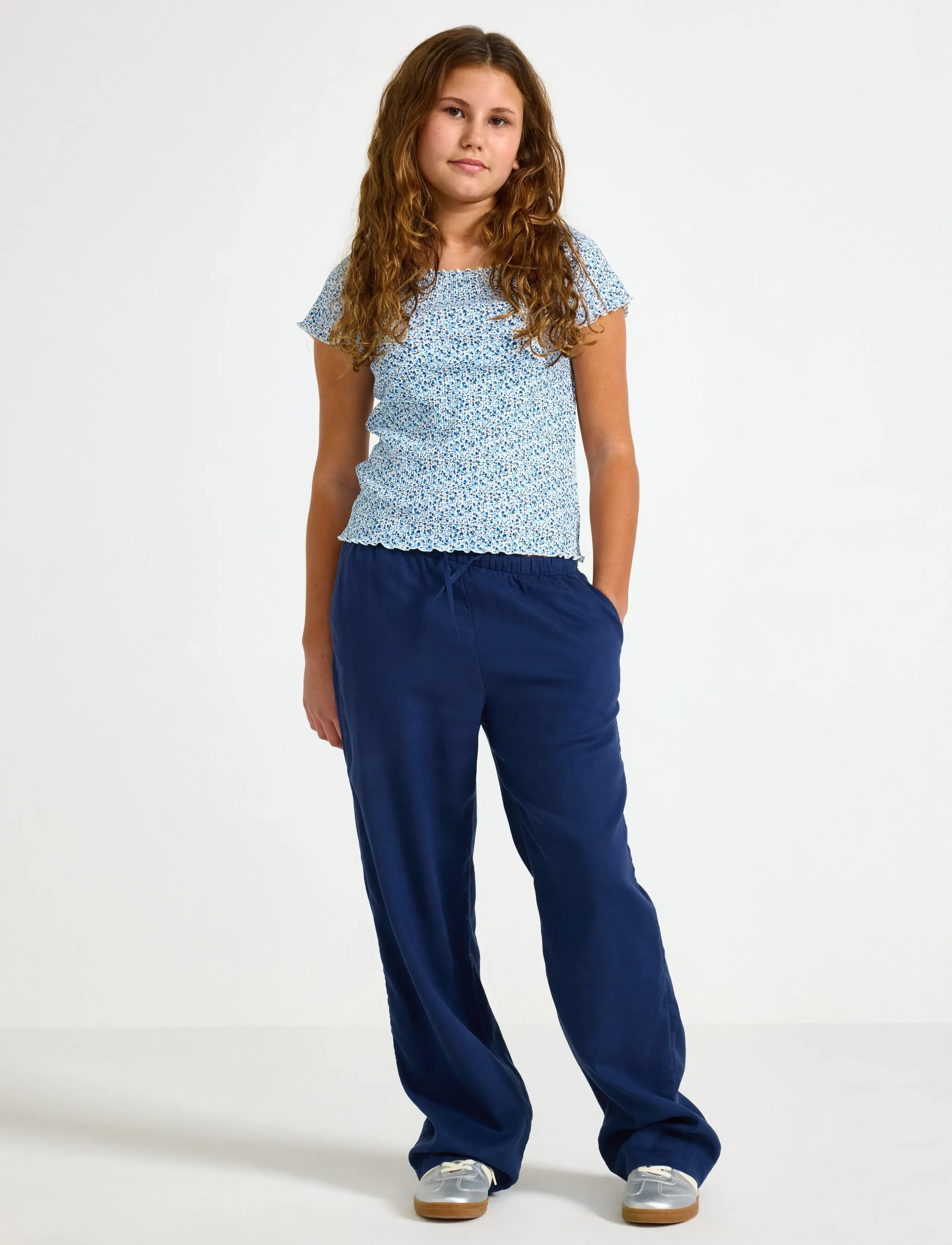 Lindex Trousers In Linen Blend, 158, Navy, Underdele > Bukser, Børn