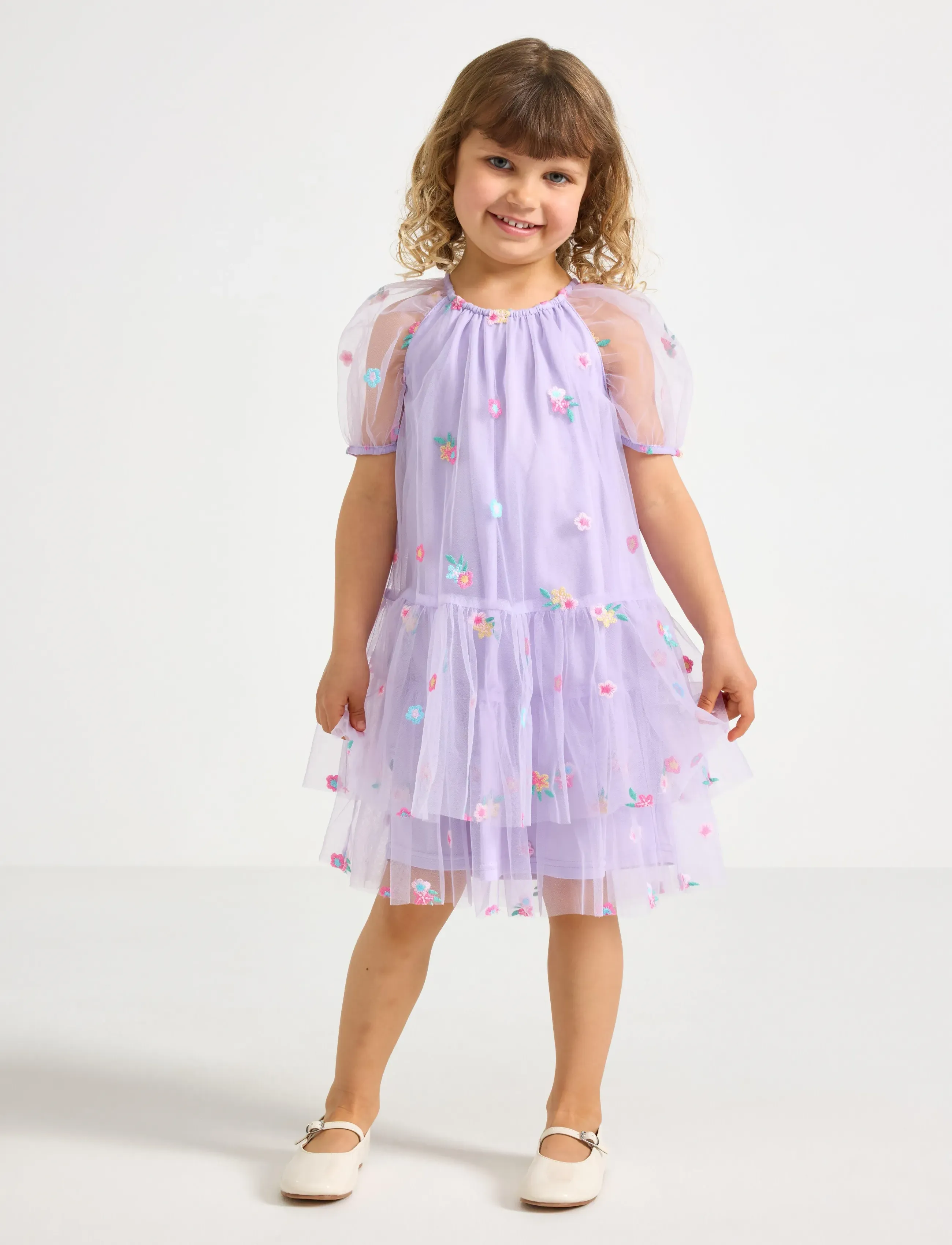 Lindex Short-Sleeved Dress With Flounces, 98, Purple, Babykjoler > Kortærmede Babykjoler, Børn