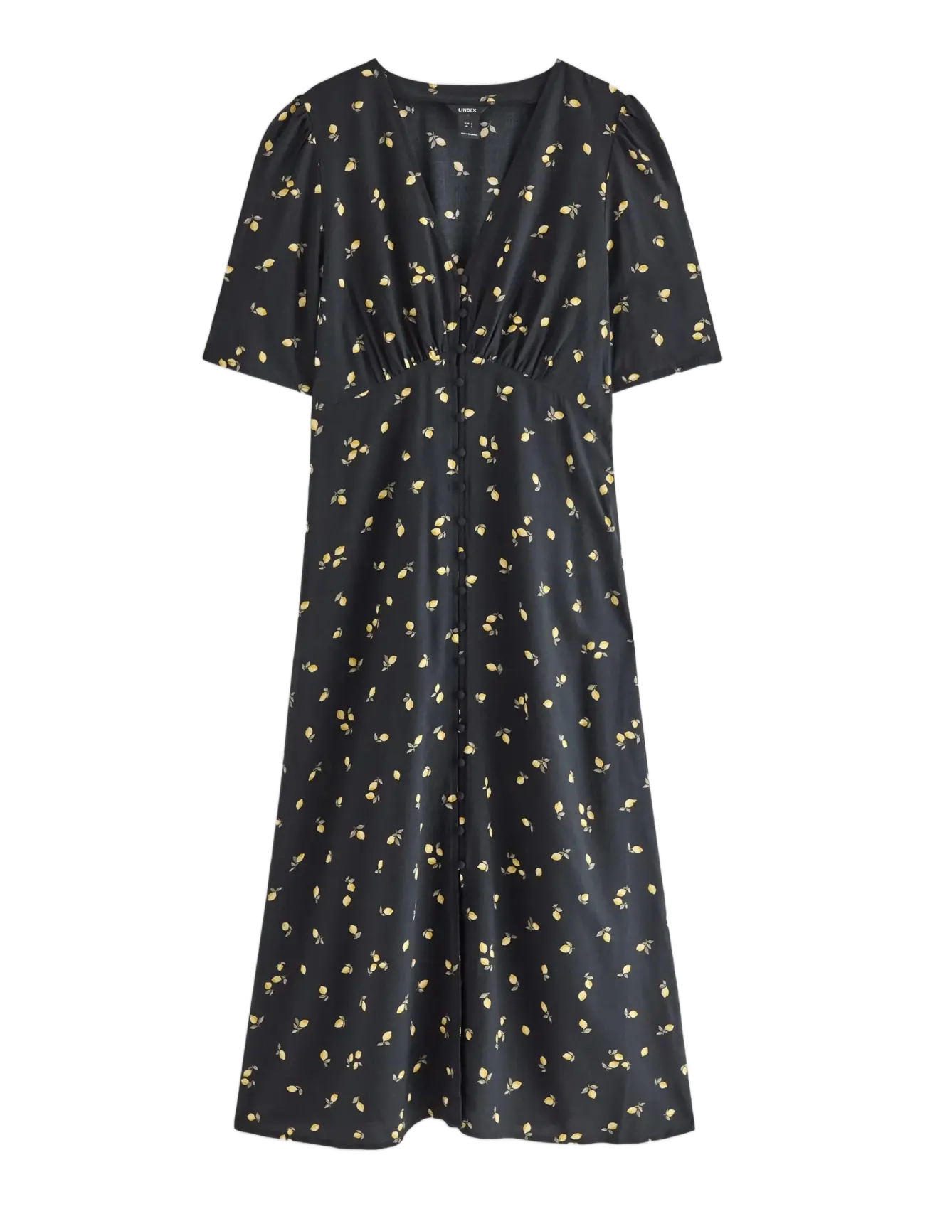 LINDEX Midi Kleid With Puff Sleeves Schwarz - XS - Damen