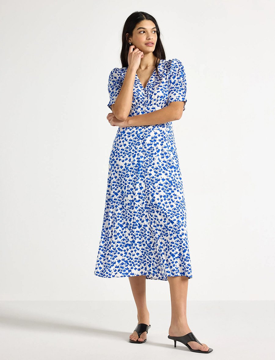 Lindex - Midi dress with puff sleeves - midikleider - blue - 0