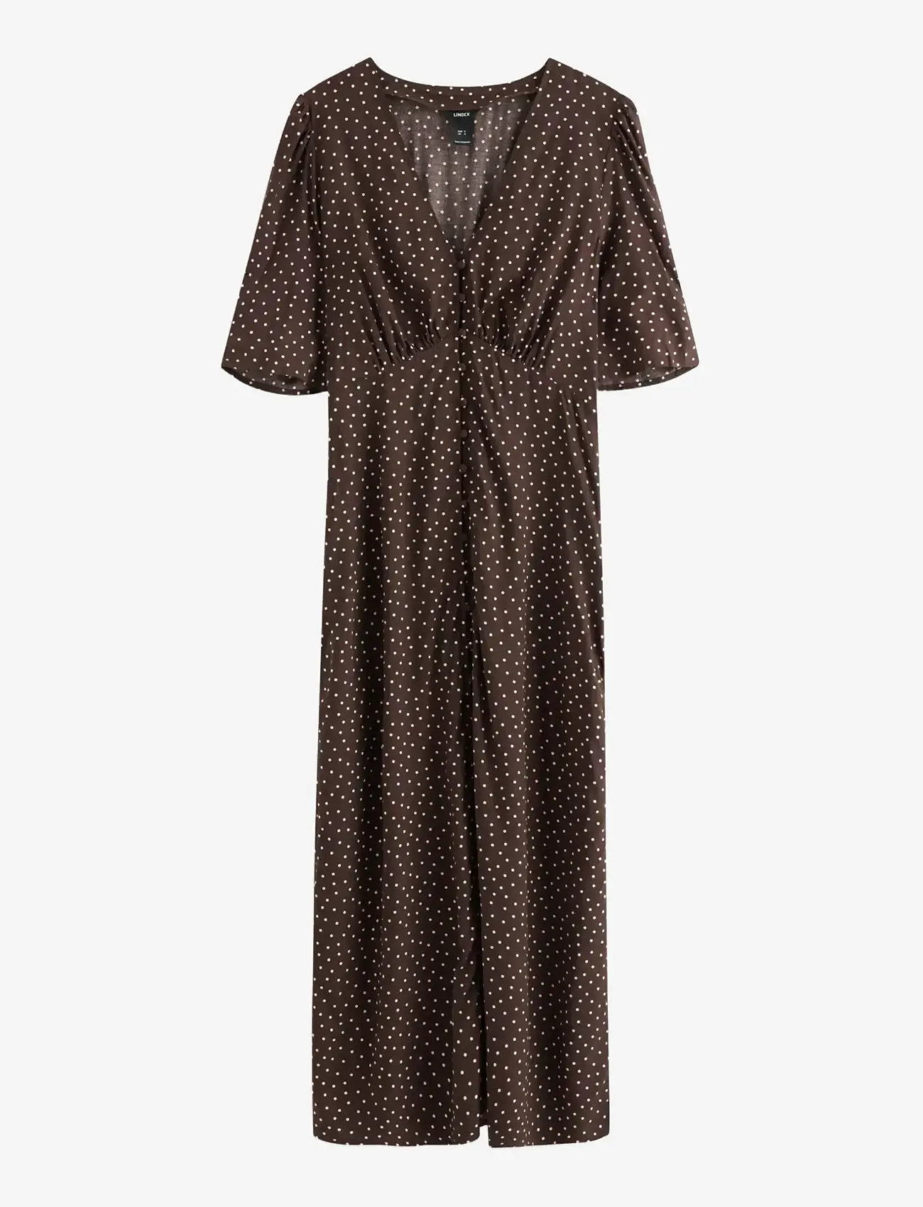 Lindex - Midi dress with puff sleeves - konfirmatsioon - dark dusty brown - 1