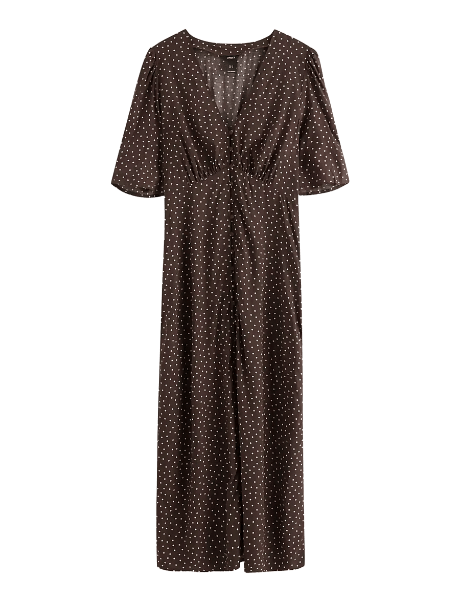 Lindex - Midi dress with puff sleeves - confirmation - dark dusty brown - 1