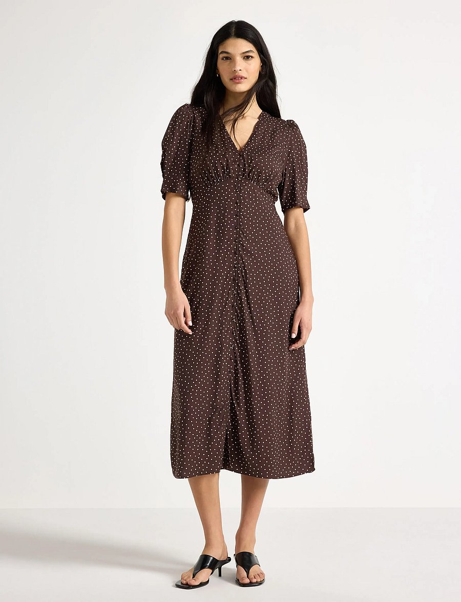 Lindex - Midi dress with puff sleeves - confirmation - dark dusty brown - 0