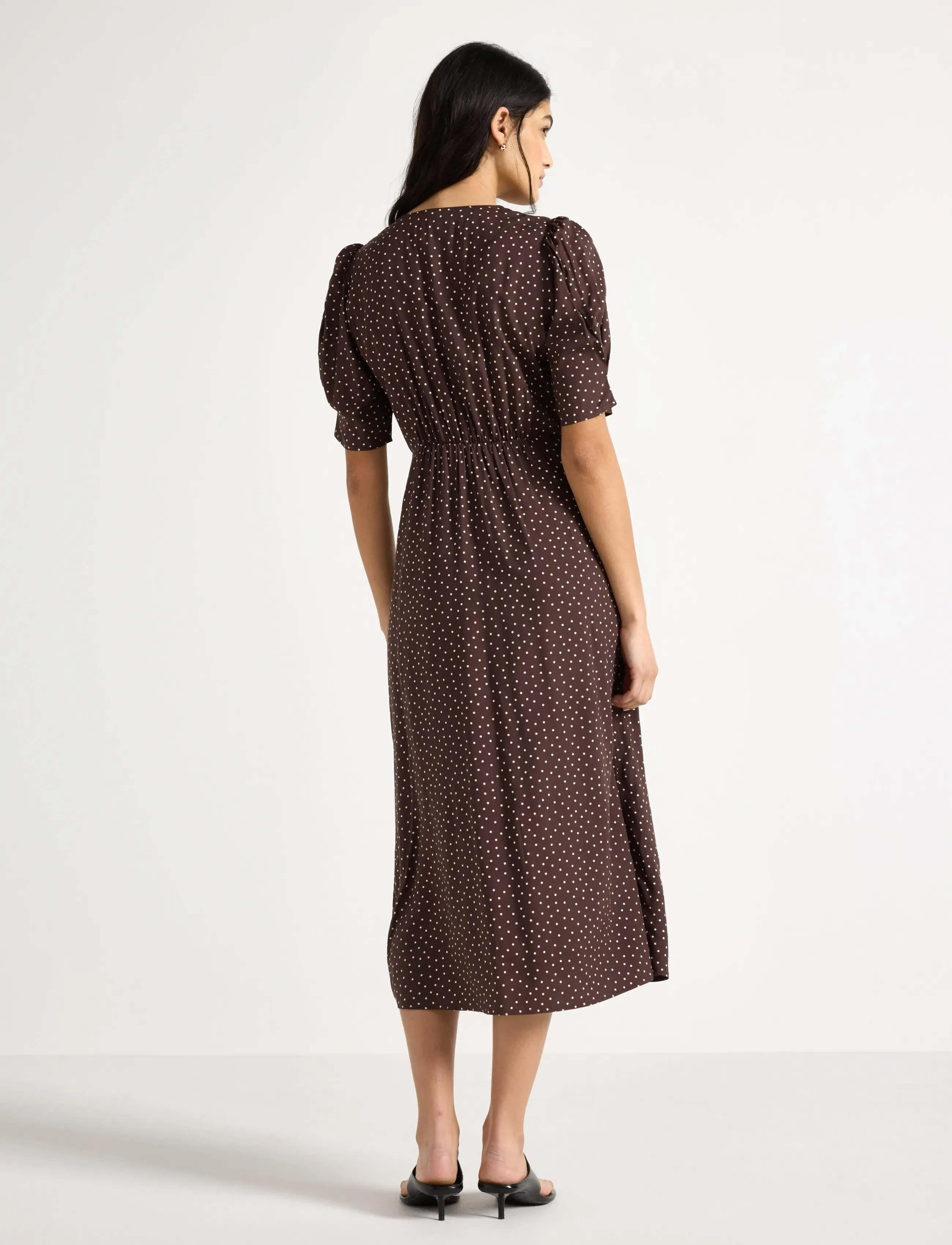 Lindex - Midi dress with puff sleeves - midikleidid - dark dusty brown - 3