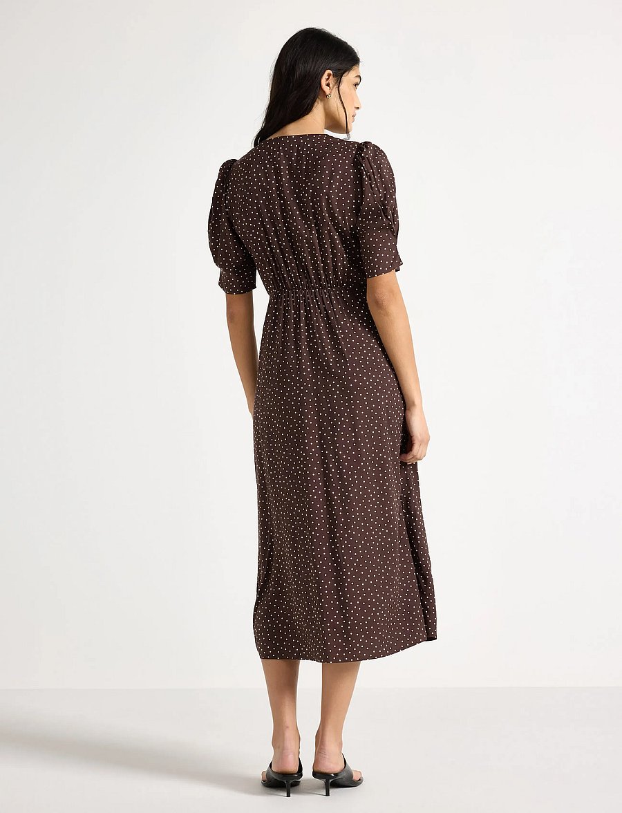 Lindex - Midi dress with puff sleeves - confirmation - dark dusty brown - 3
