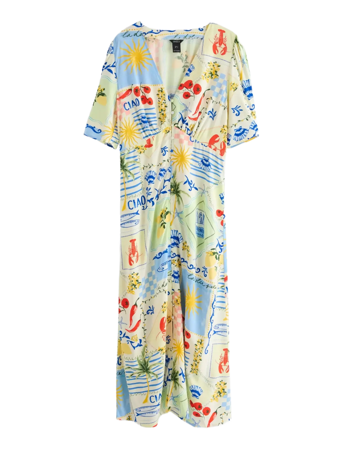 LINDEX Midi Kleid With Puff Sleeves Patterned - M - Damen
