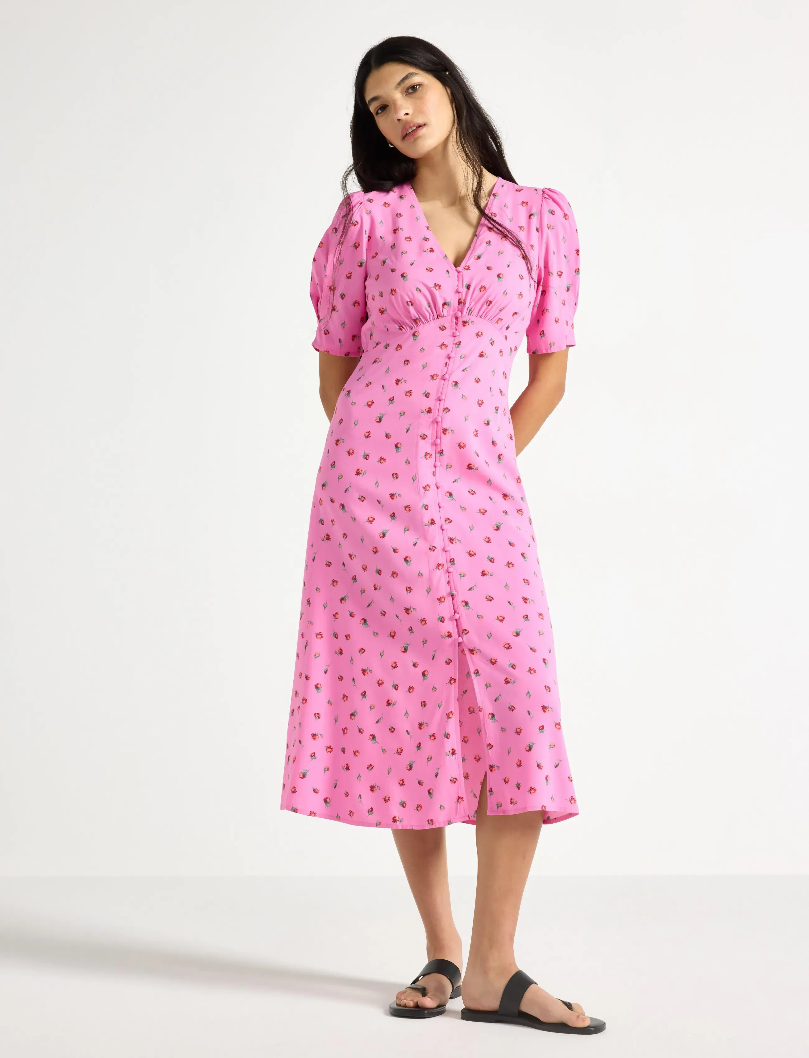 Lindex Midi dress with puff sleeves - Riided - PINK / pink/rose