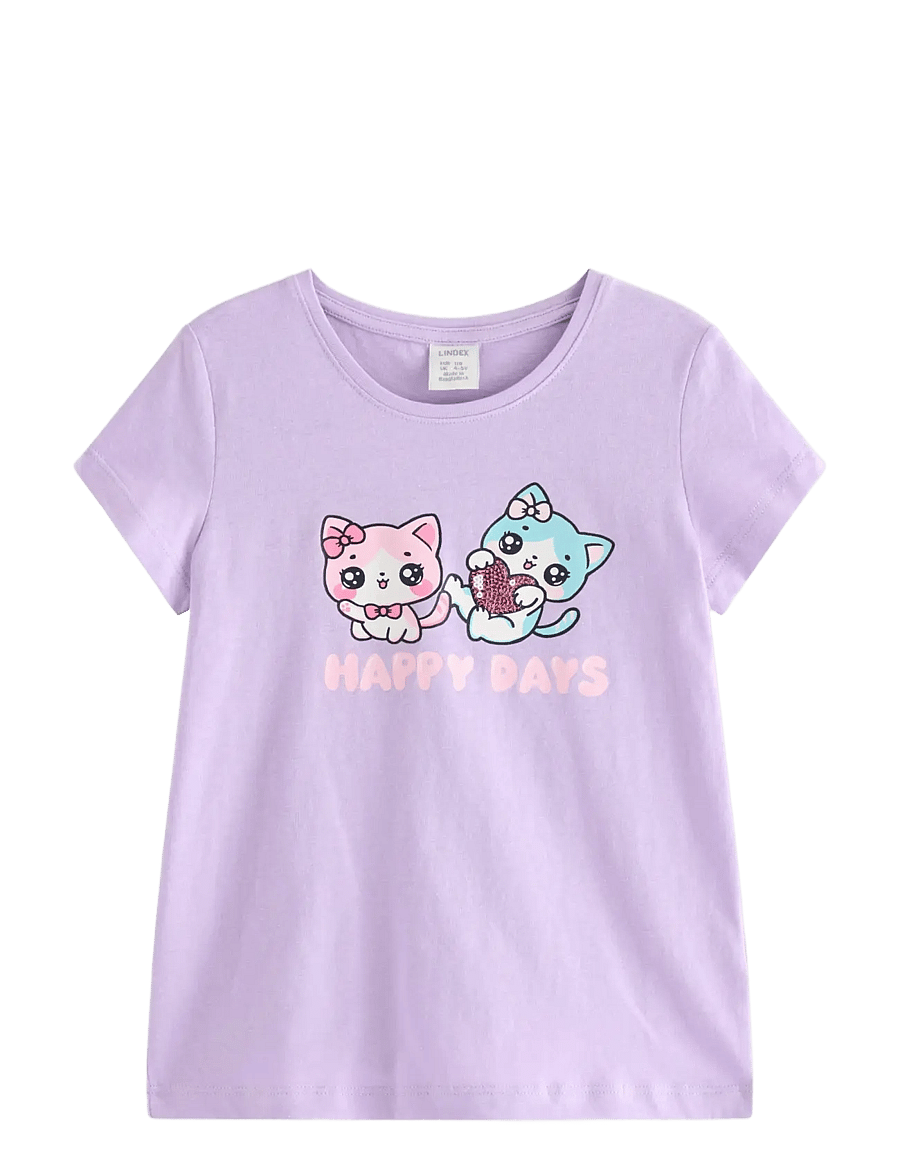 Lindex - Top ss cats with sequins plcem - kurzärmelige - light lilac - 1