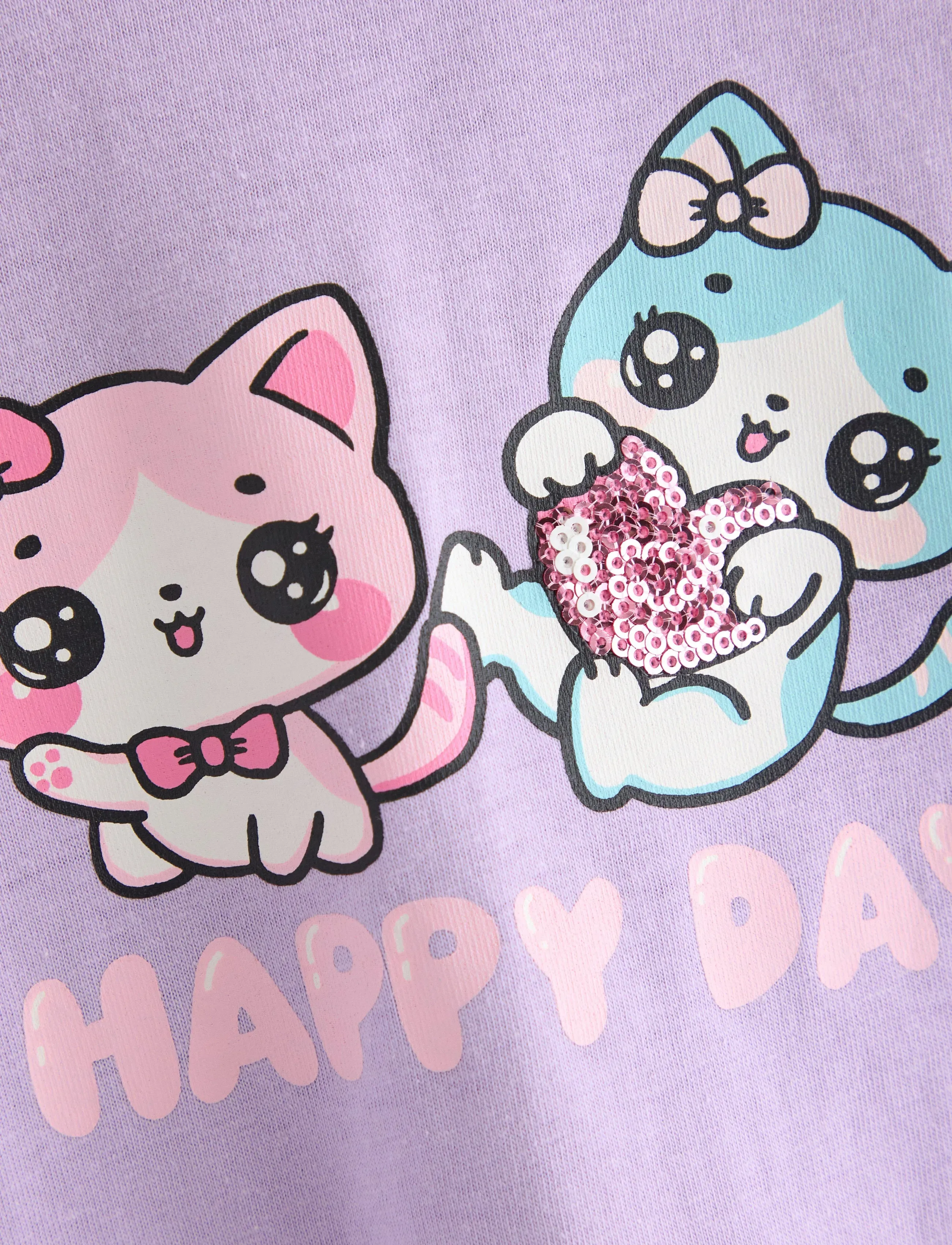 Lindex - Top ss cats with sequins plcem - kortärmade t-shirts - light lilac - 5