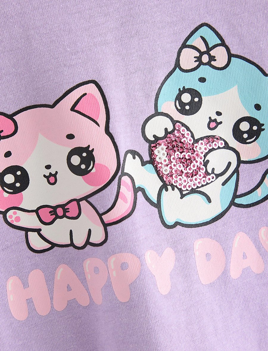 Lindex - Top ss cats with sequins plcem - kurzärmelige - light lilac - 5