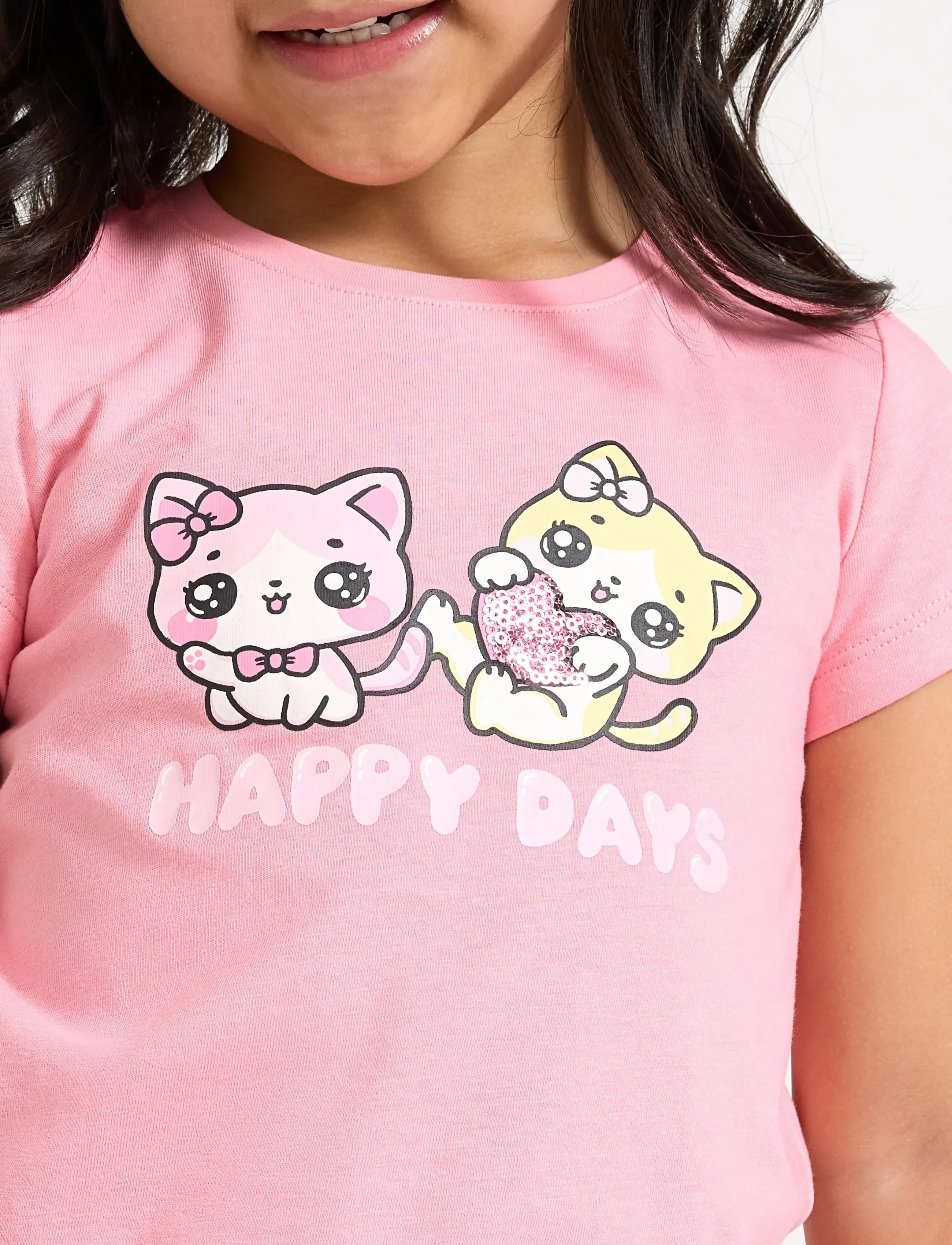 Lindex - Top ss cats with sequins plcem - t-krekli ar īsām piedurknēm - pink - 4
