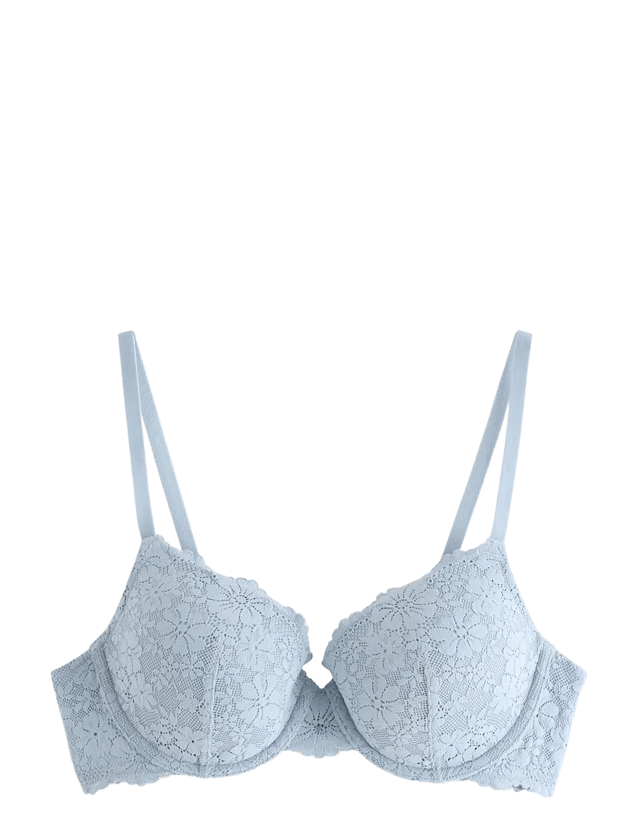 Lindex - Lilja t-shirt bra with lace - push-up bhs - light dusty blue - 1