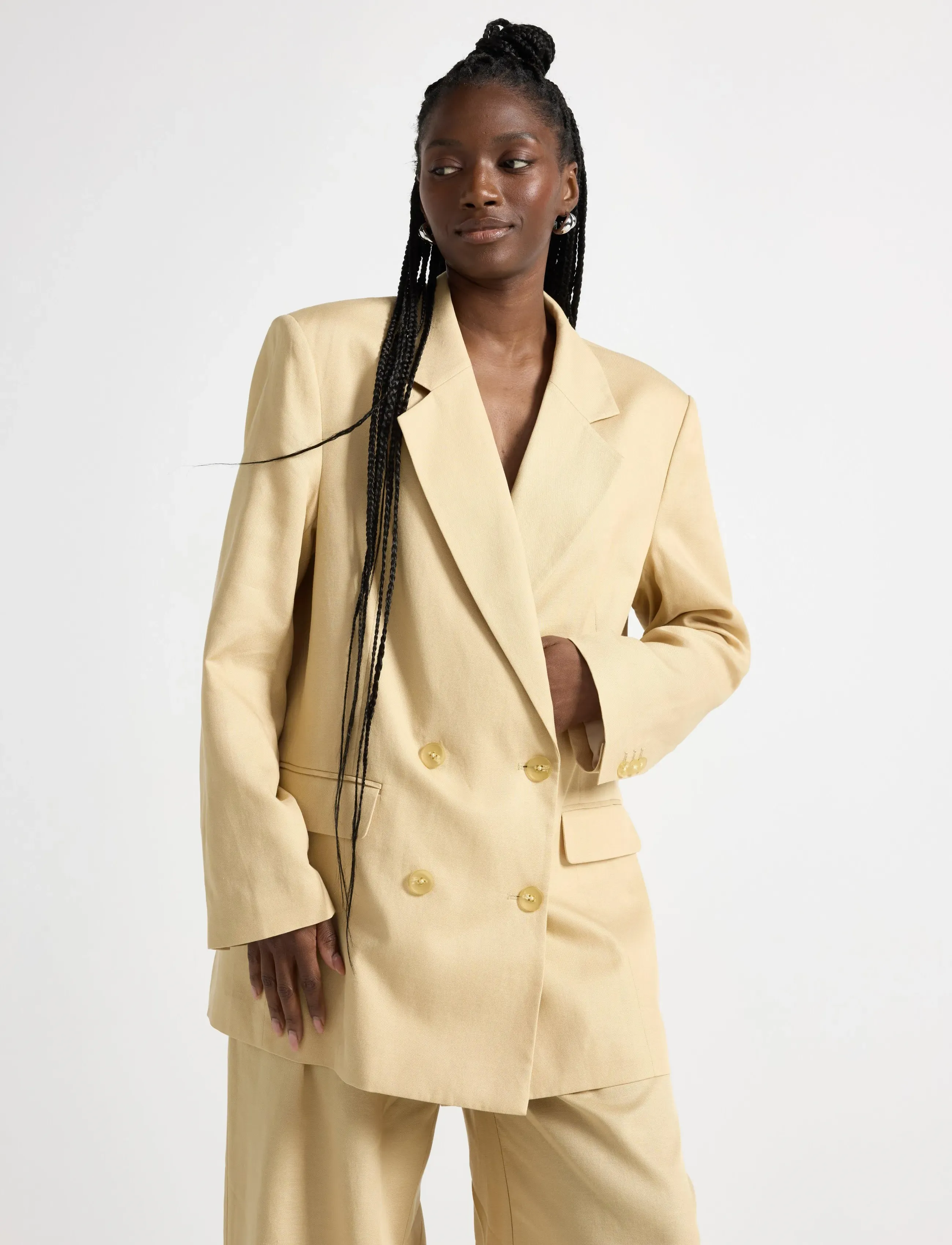 Lindex Blazer Linda, XXL, Blazer, Beige - Double Breasted Frauen
