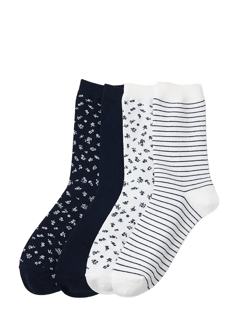 Lindex - Sock 4 p ao mini floral and st - almindelige strømper - navy - 0