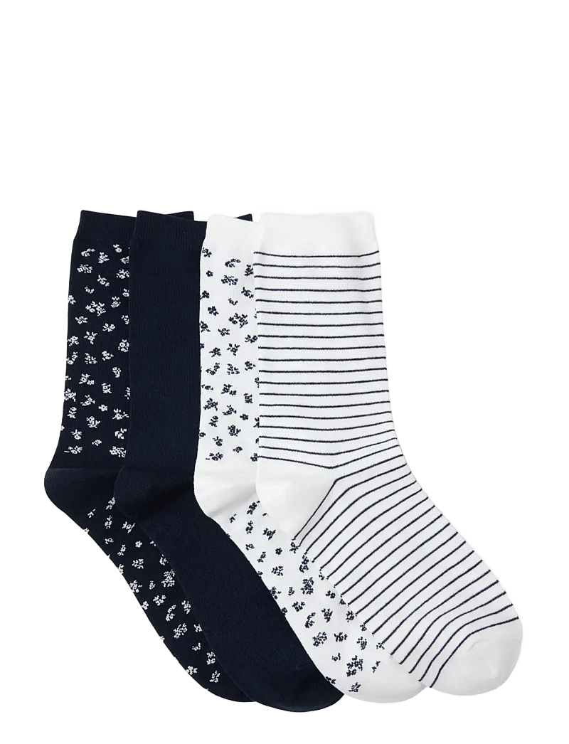Lindex - Sock 4 p ao mini floral and st - almindelige strømper - navy - 1