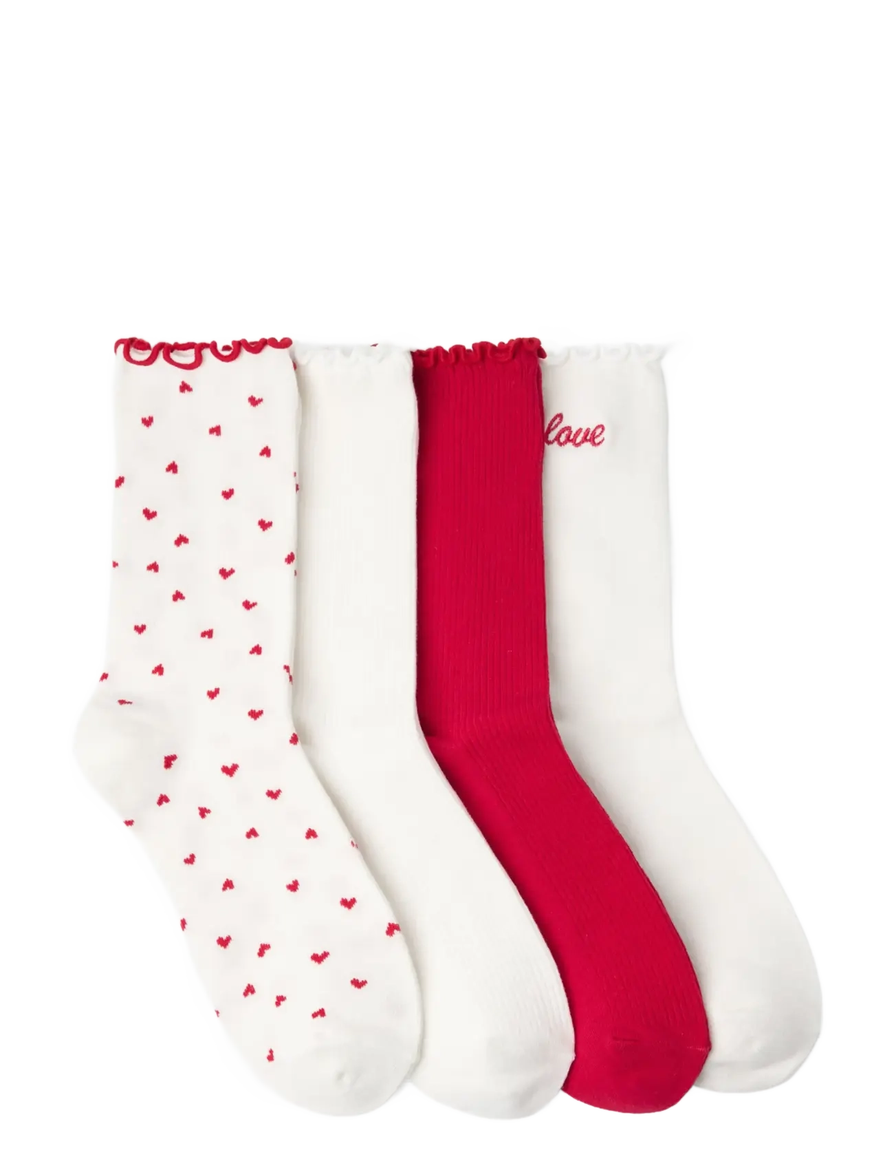 Lindex - Sock 4 p Valentine lettuce edg - off white - 1