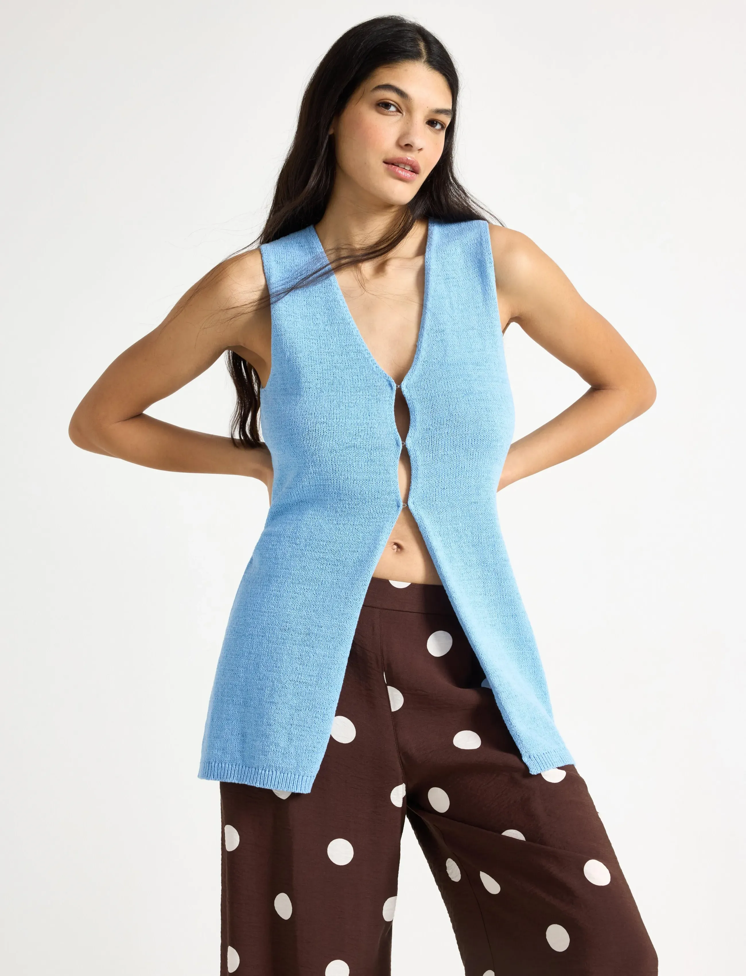 Lindex Fine-Knit Vest, S, Blue, Veste > Strikkede Veste, Dame
