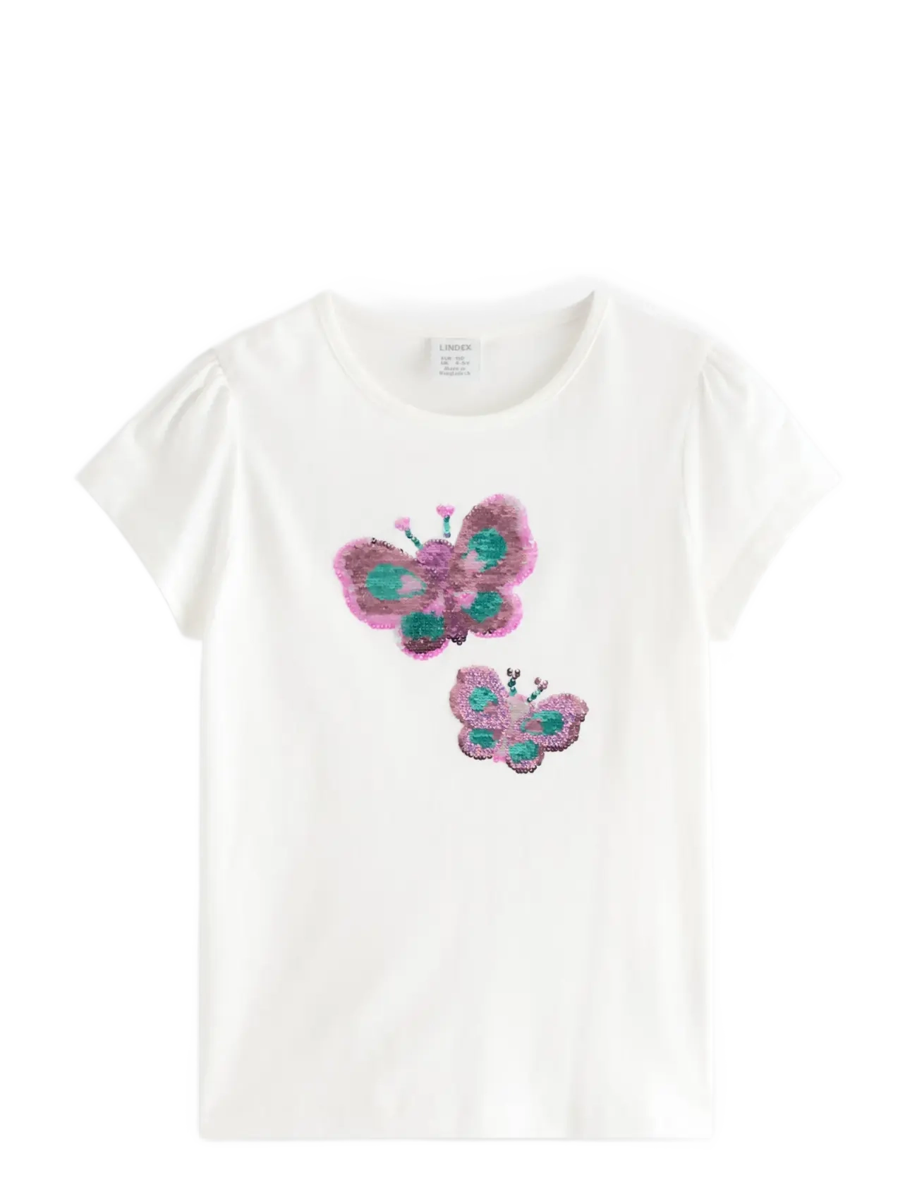 Lindex Short-Sleeved Top With Reversible Sequins Motif, Børn, Kortærmet Paillettop, Hvid, Str: 110
