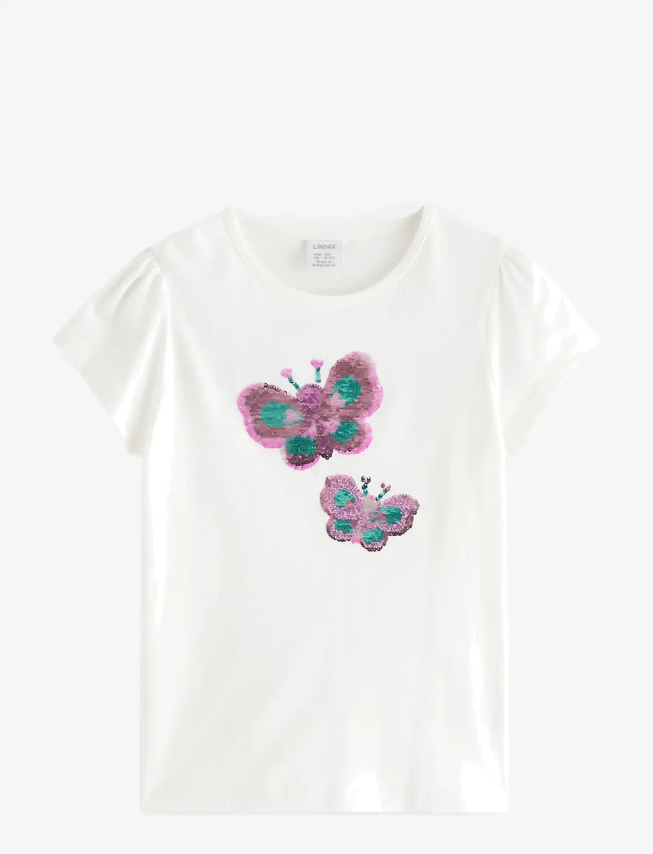 Lindex - Short-sleeved top with reversible sequins motif - kurzärmelige - light dusty white - 0