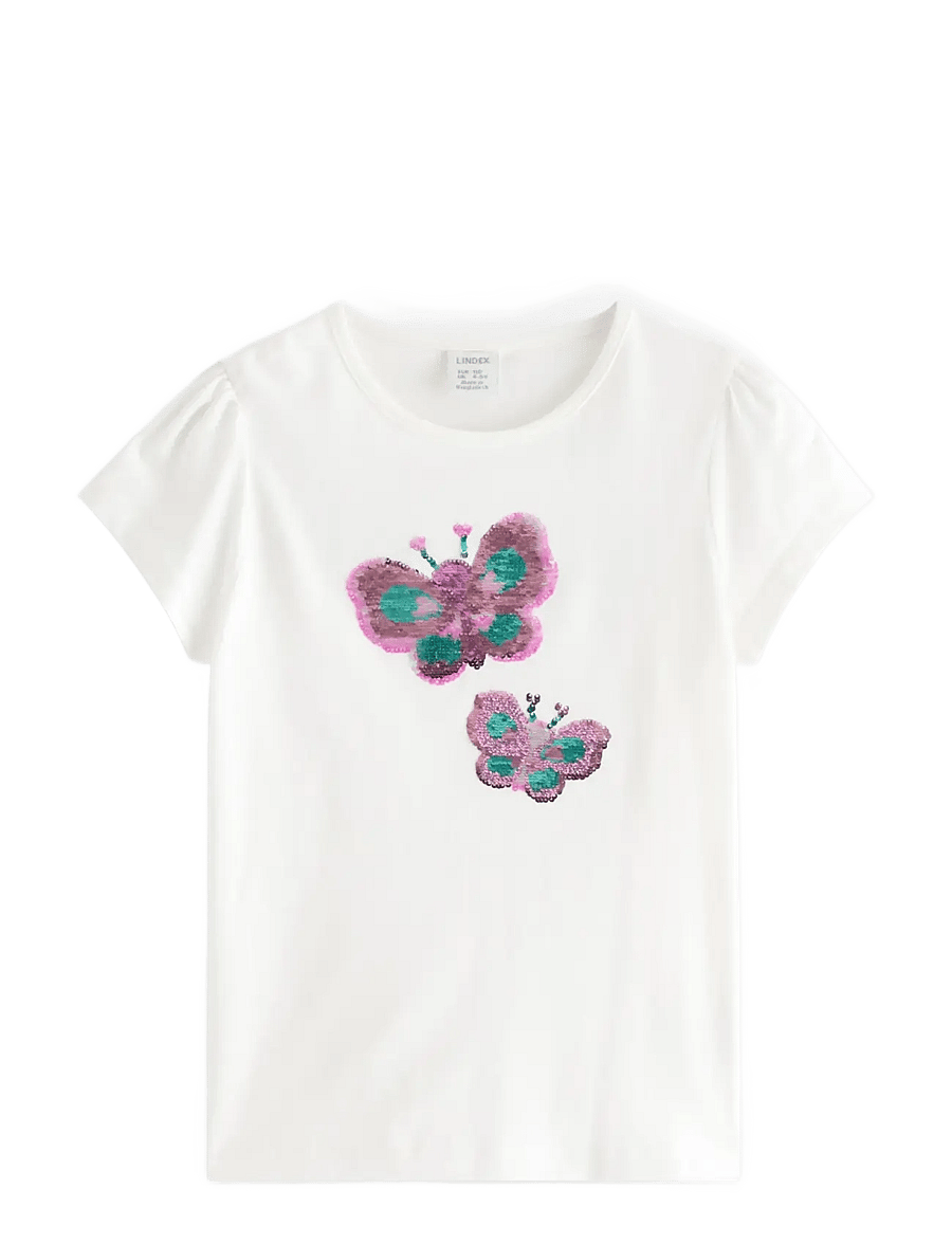 Lindex - Top ss butterfly flipsequins - kortærmede t-shirts - light dusty white - 0