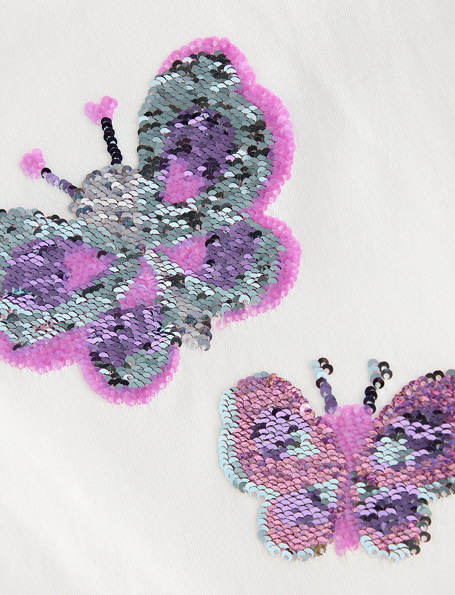 Lindex - Top ss butterfly flipsequins - kortærmede t-shirts - light dusty white - 2