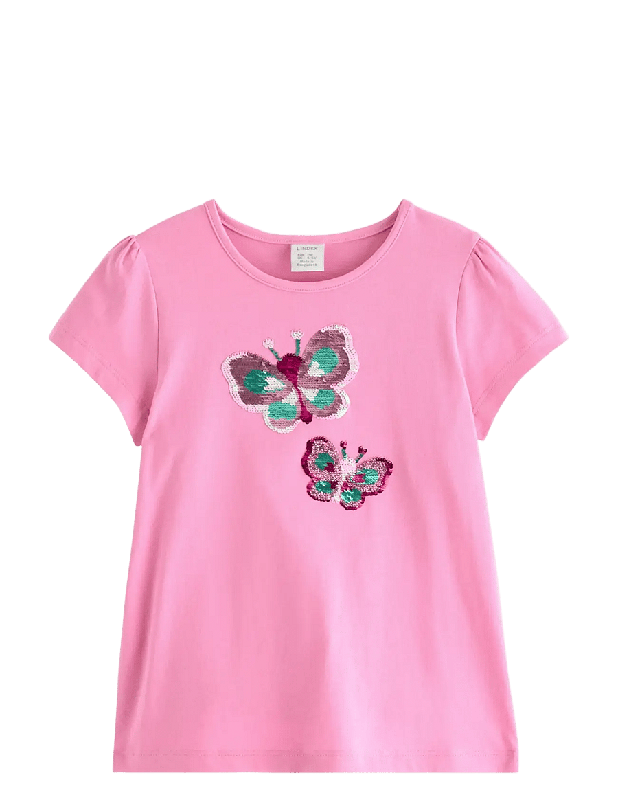 Lindex - Top ss butterfly flipsequins - kurzärmelige - pink - 1