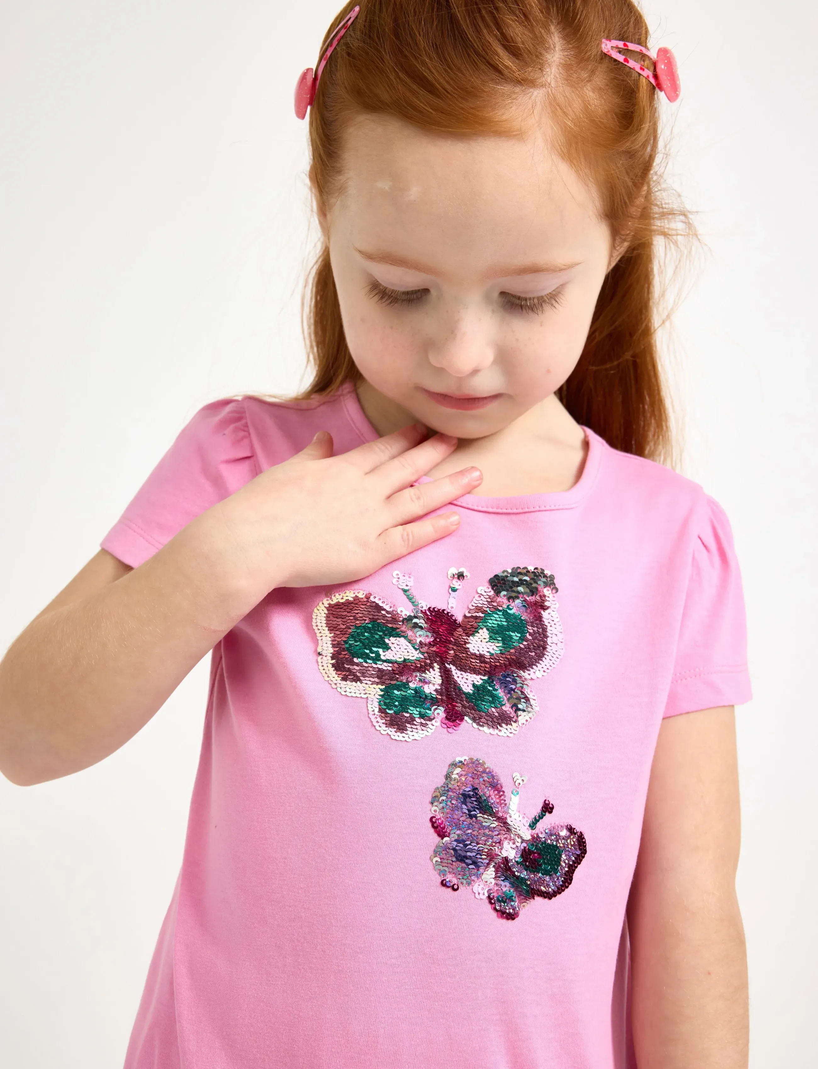 Lindex - Short-sleeved top with reversible sequins motif - short-sleeved t-shirts - pink - 4