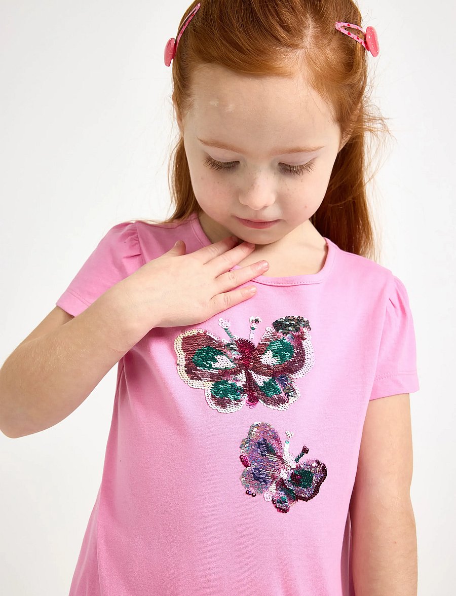 Lindex - Top ss butterfly flipsequins - kurzärmelige - pink - 4