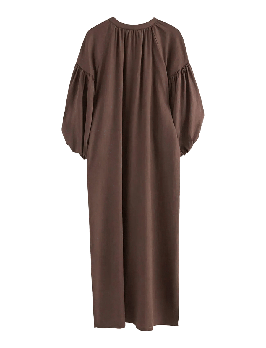 Lindex - Midi dress in linen blend - sommarklänningar - dark dusty brown - 2